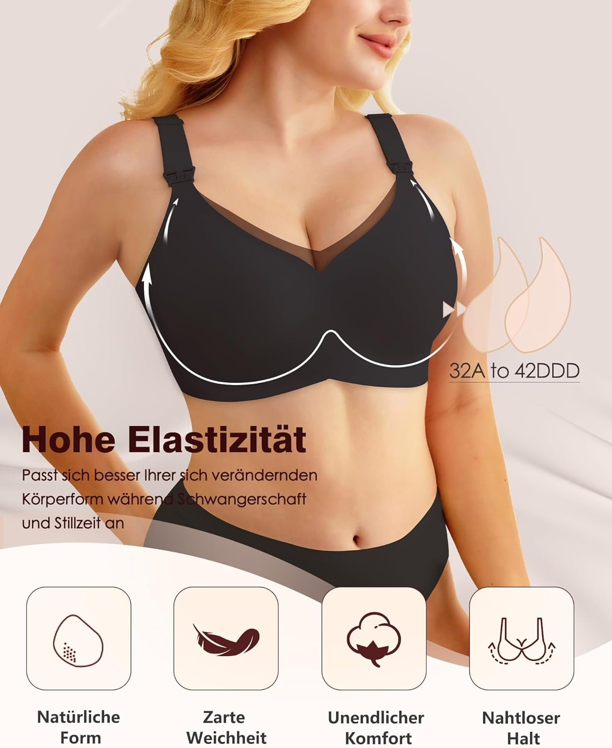 As Fairy Nursing Bra for Breastfeeding, without Underwire, Seamless Pregnancy Bra, Non-Wired Lace Nursing Bras, Ultra Comfort Pregnancy Sleep, Large Breasts, Nursing Bra, Black (Black Lace), S image number 2