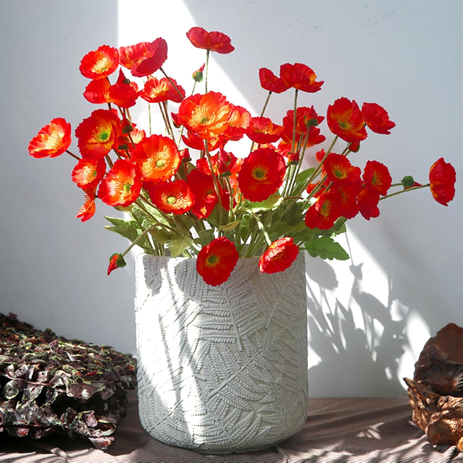 Artificial Flowers Poppy Silk Flowers with Stems, Faux Poppy Flowers Real Touch Decor Plants Realistic Bouquet for Home Kitchen Wedding Office Centerpiece Decorations (Orange Red) image number 6