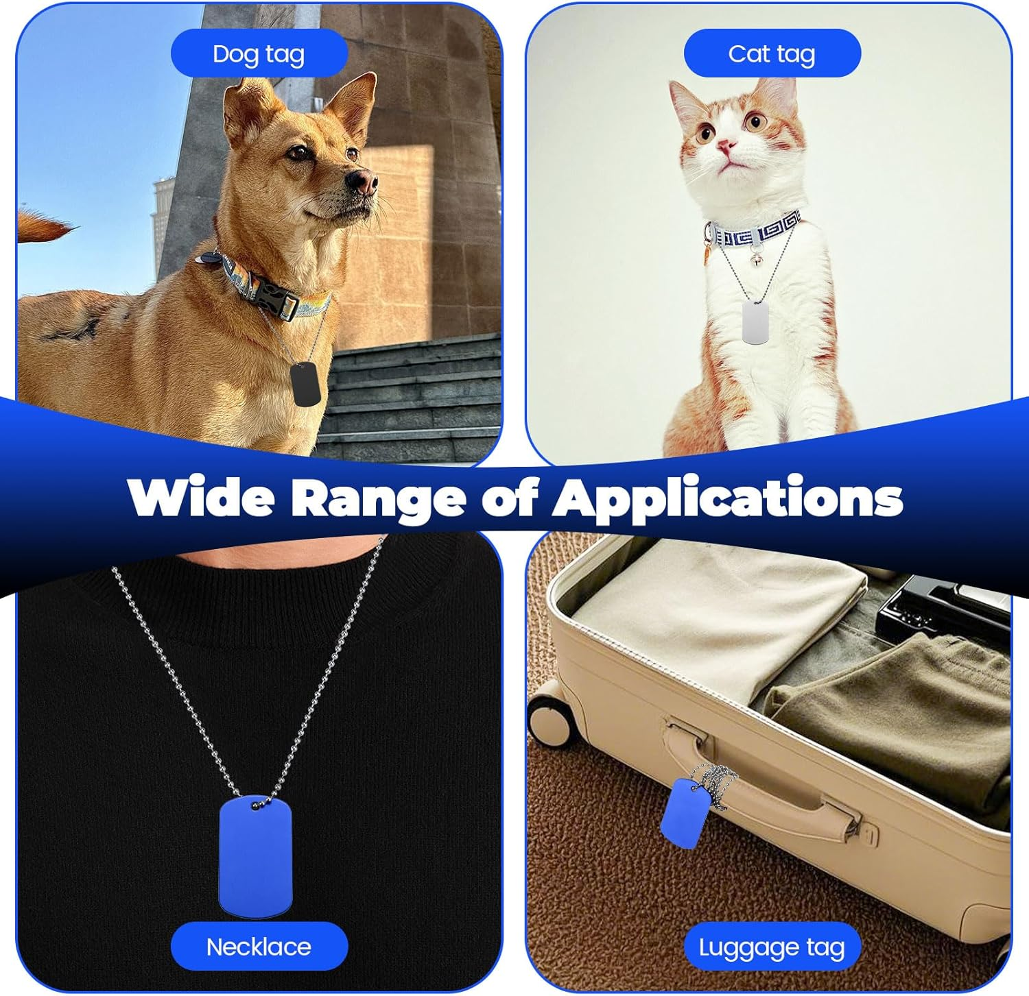 Sekonow Military Dog Tags Set, 25 Aluminum Blank Dog Tag Necklace + 25 Metal Bead Chain, Smooth Edge Rectangle Laser Engraving Labels for Army, DIY Craft, Black image number 3