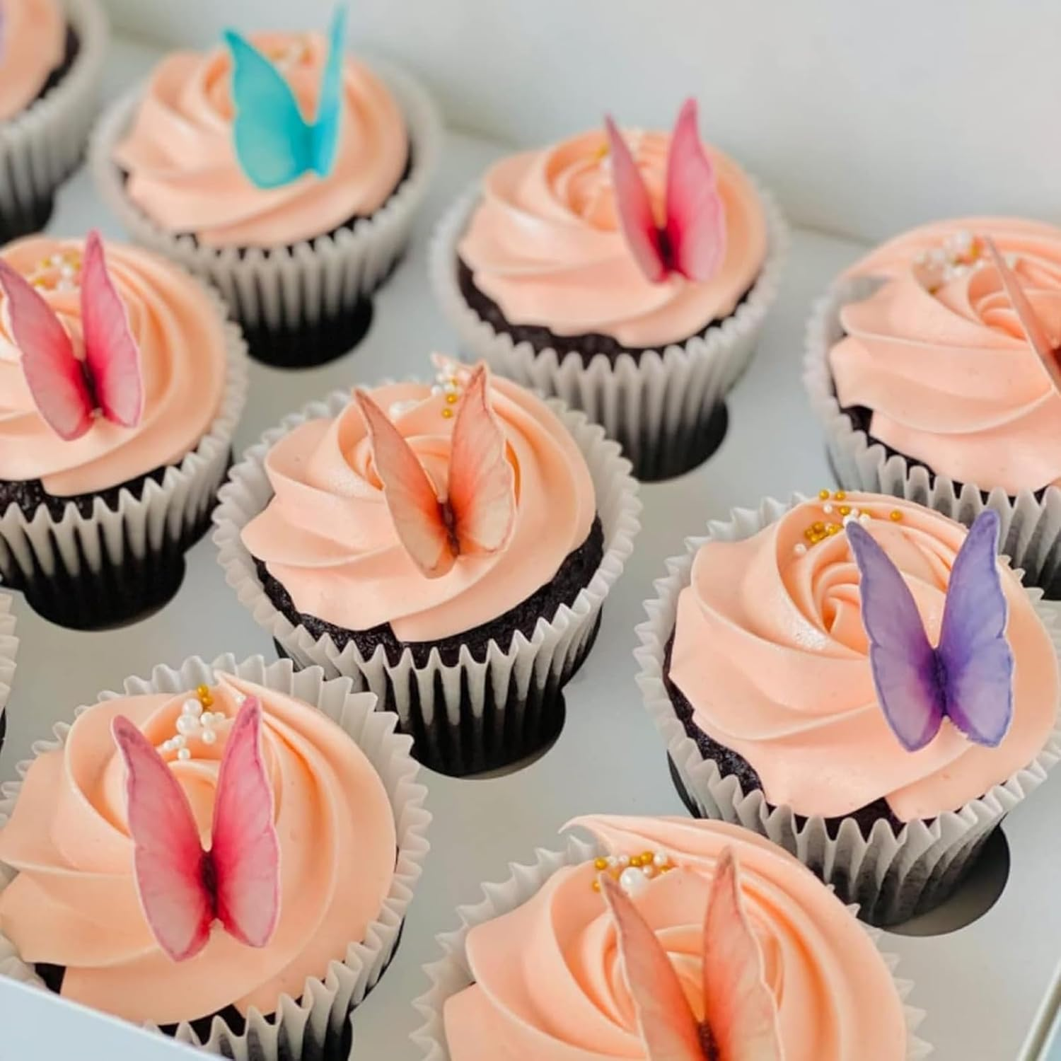 Jotia 48Pcs Butterfly Birthday Cake Topper Decoration, Edible Butterfly Cake Topper 3D Colorful Realistic Cake Topper Edible Butterfly Cake Decorations Edible Wafer Paper for Birthday (Pink) - Pink image number 6