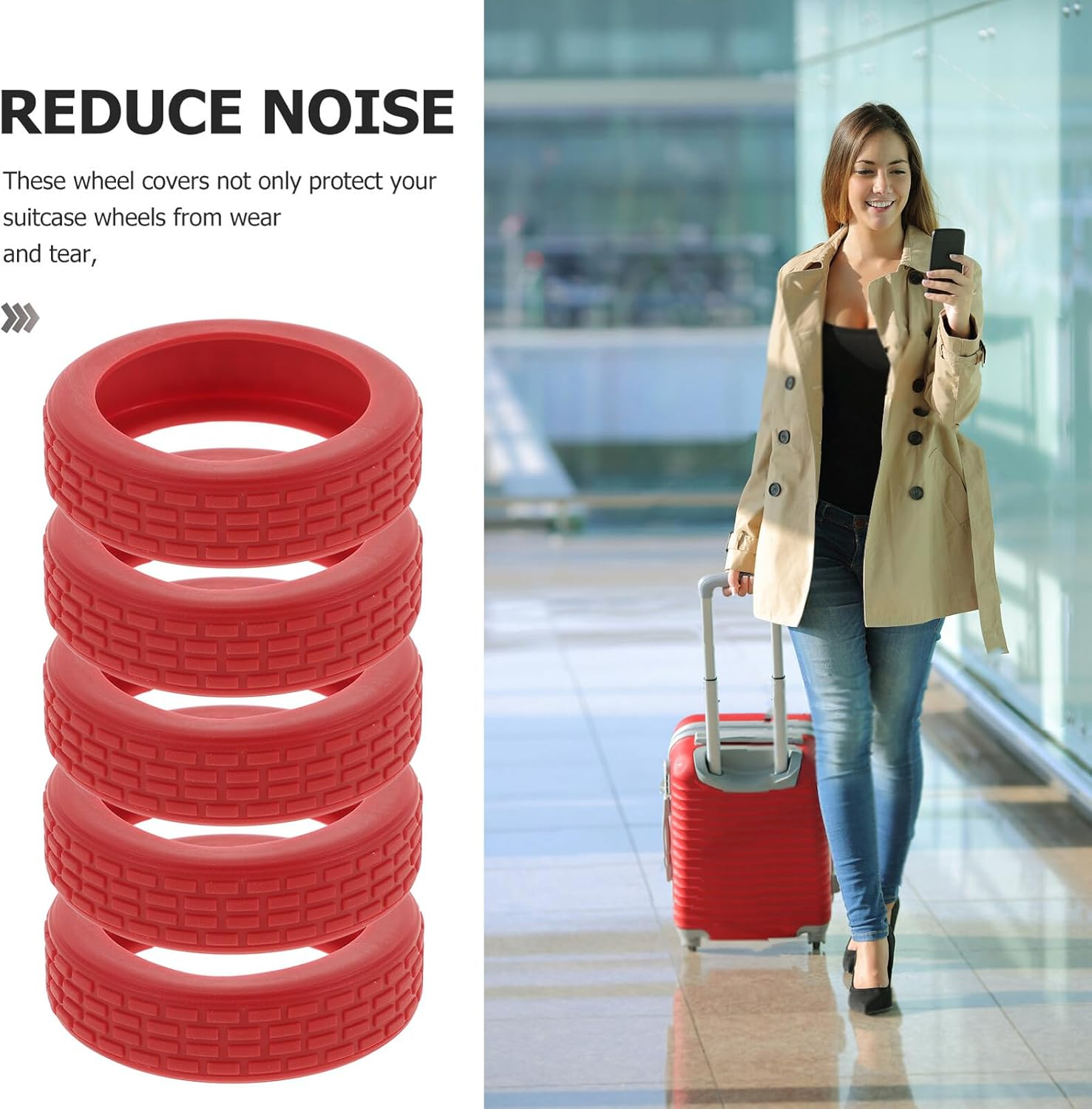 HEALEEP 8Pcs Luggage Wheel Protective Covers Silent Silicone Suitcase Wheel Covers Noise-Reducing Travel Accessories Wine Red 55X55X15Mm image number 4