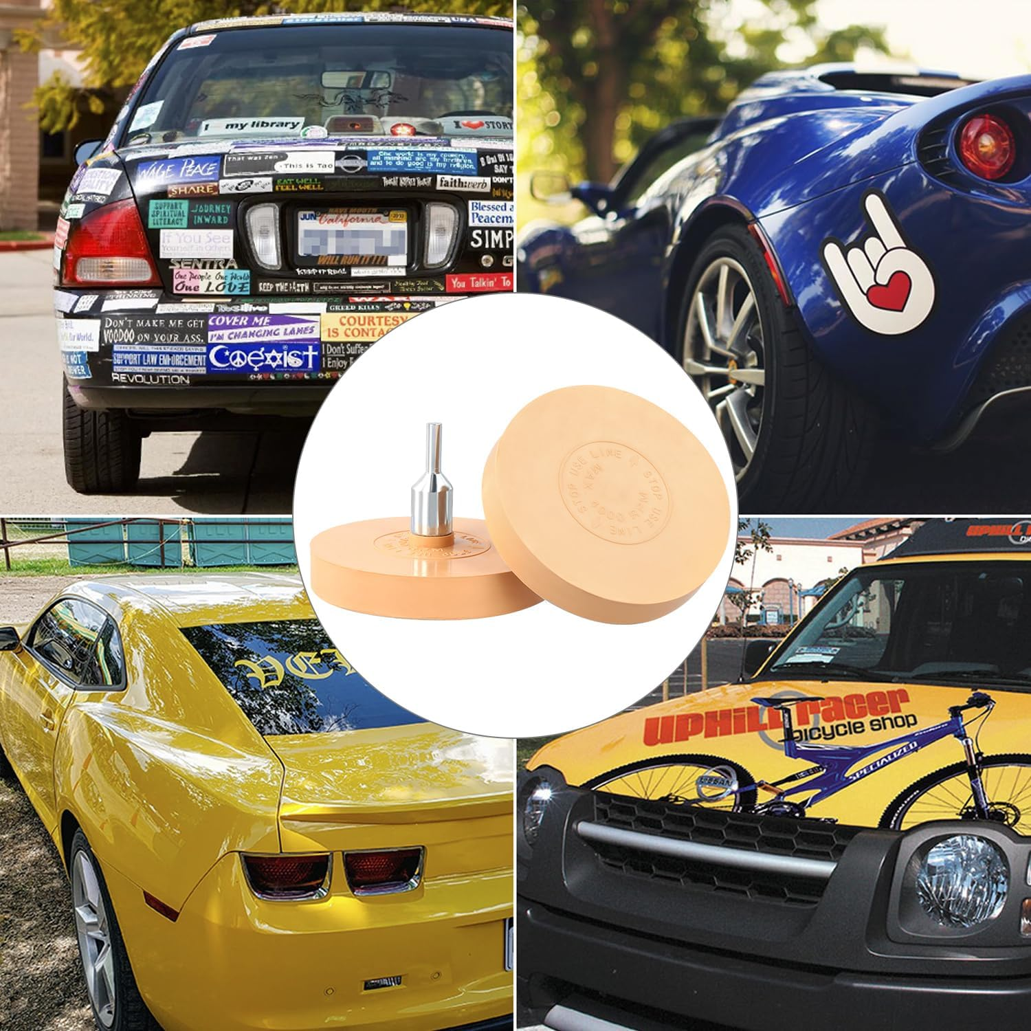 QWORK&reg; Pack of 2 Foil Erasers, Sticker Eraser for Removing Pinstripes, Stickers, Self-Adhesive Vinyl Stickers from Cars, Motorhomes, Boats and More, 90Mm