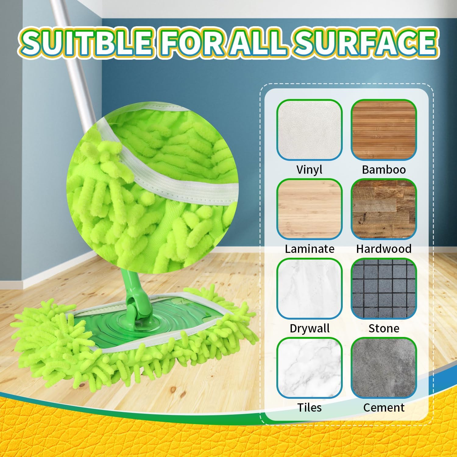 Reusable Mop Pads Compatible with Swiffer Sweeper Mop, Wet and Dry Flat Swiffer Mop Pads Cover, 2 Pack Washable Swiffer Pads for Surface/Hardwood Floor Cleaning (Mop Is Not Included) image number 6