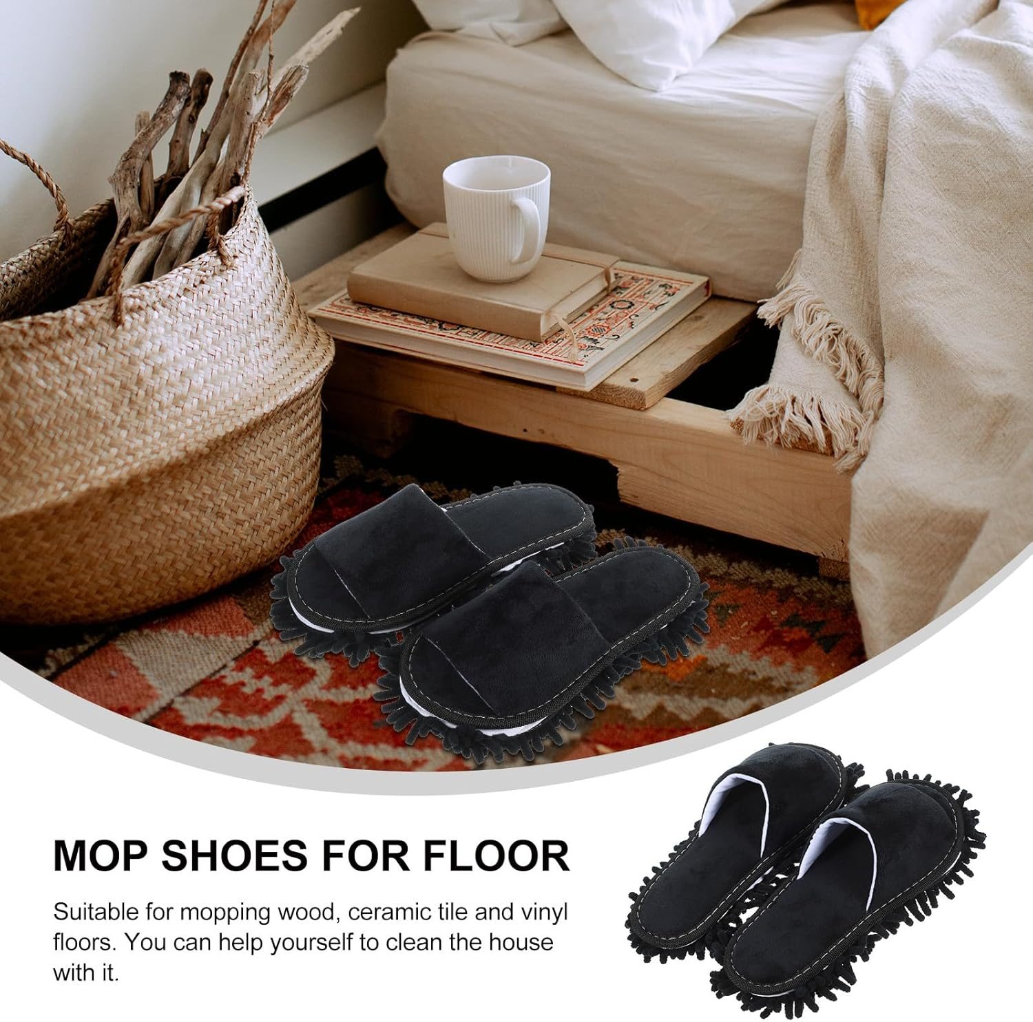 PACKOVE Cleaning Mop Slipper Floor Cleaning Slipper Detachable Mopping Shoes House Dusting Slippers Microfiber Dust Slippers Unisex Dusting for Home (39-42 Shoe Size) image number 1