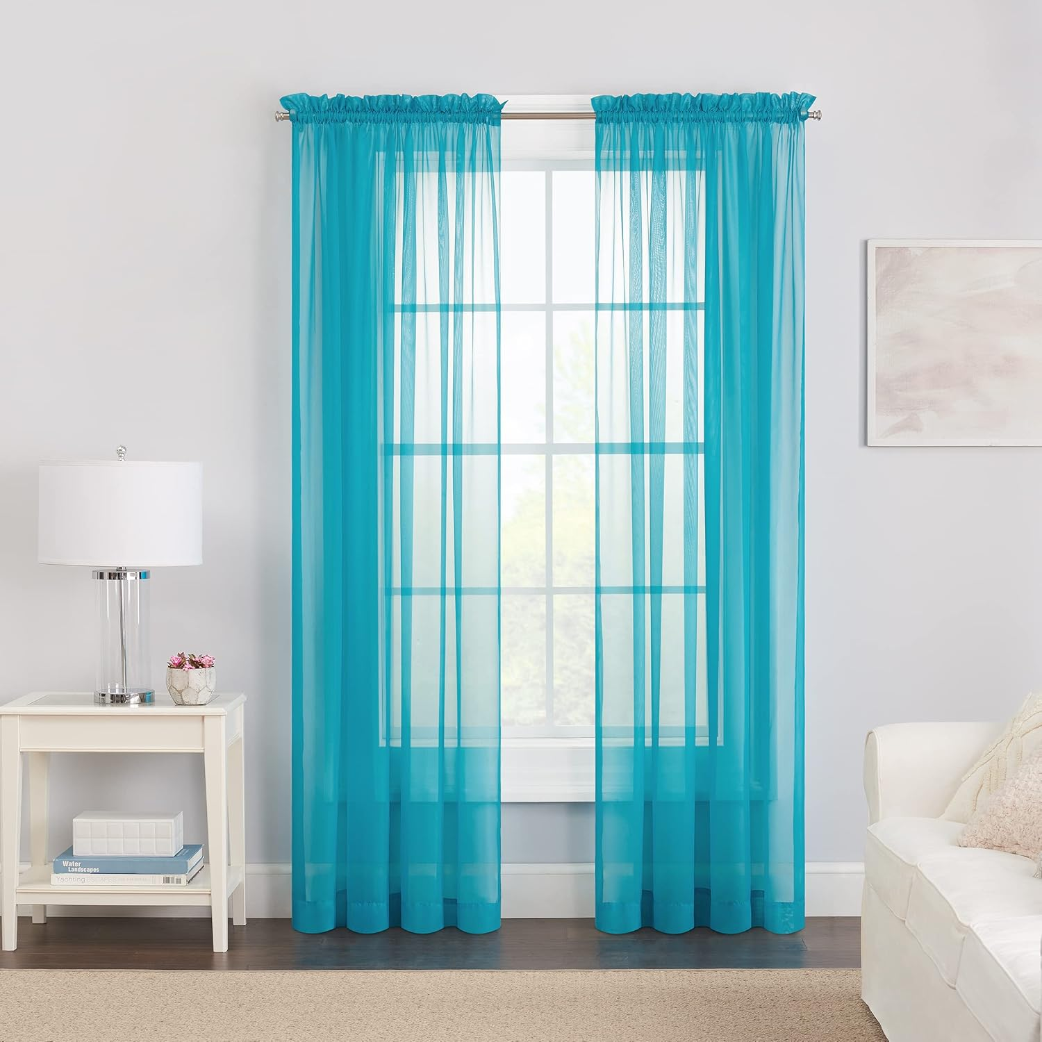 Pairs to Go Victoria Voile Modern Sheer Rod Pocket Window Curtains for Living Room (2 Panels), 59 in X 95 In, Turquoise image number 4