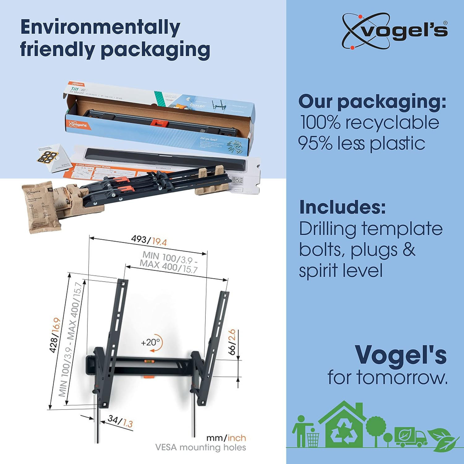 Vogel'S TVM 3415 Tilting TV Wall Bracket for 32-65 Inch Tvs, Max. 55 Lbs (25 Kg), TV Wall Mount Max. VESA 400X400, Universal Compatibility image number 6