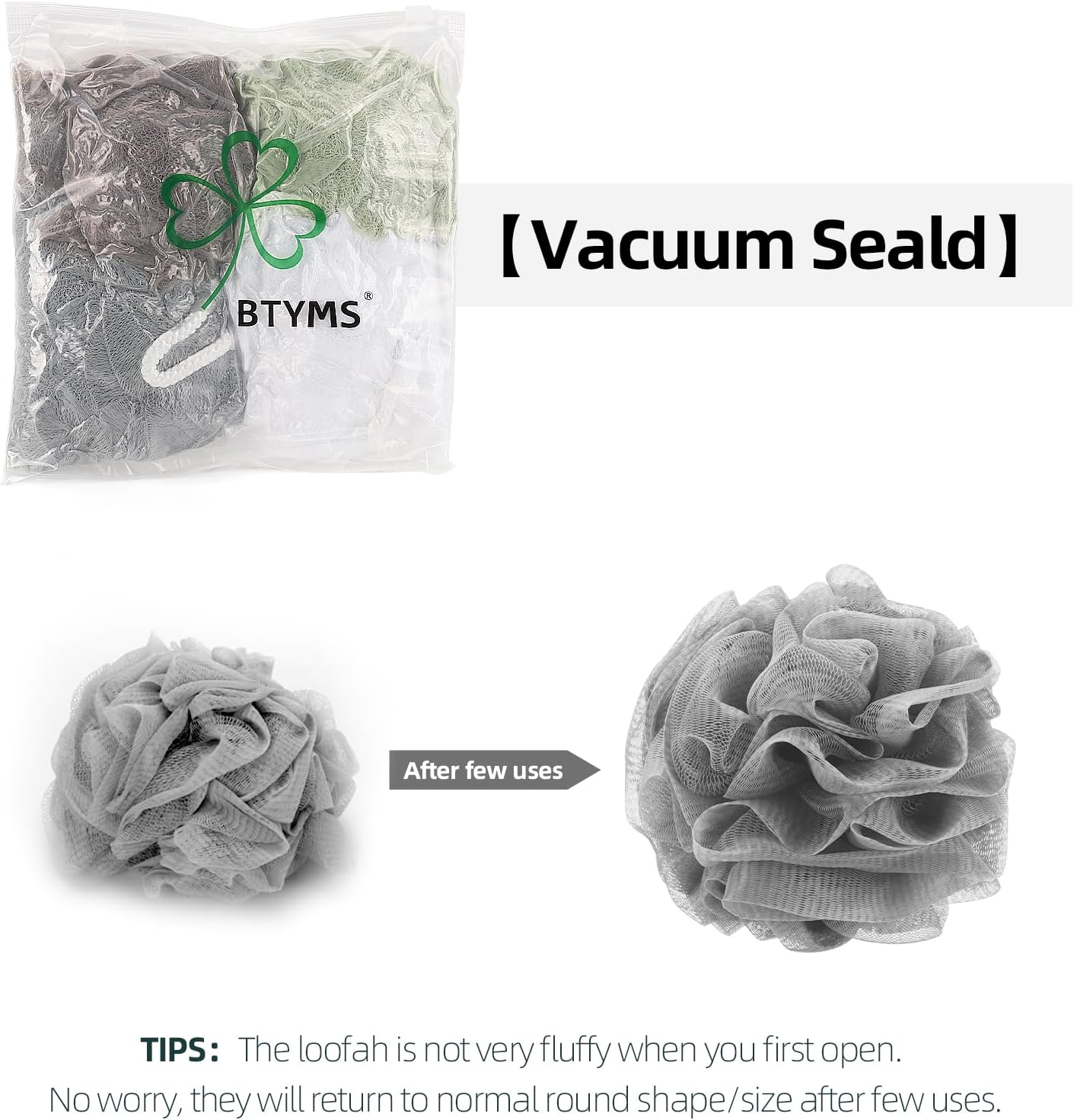 BTYMS 75G/Piece Large Loofahs Shower Sponge, Exfoliating Body Scrubber Shower Scrunchies Mesh Pouf Bath Sponges - Pack of 6 image number 2