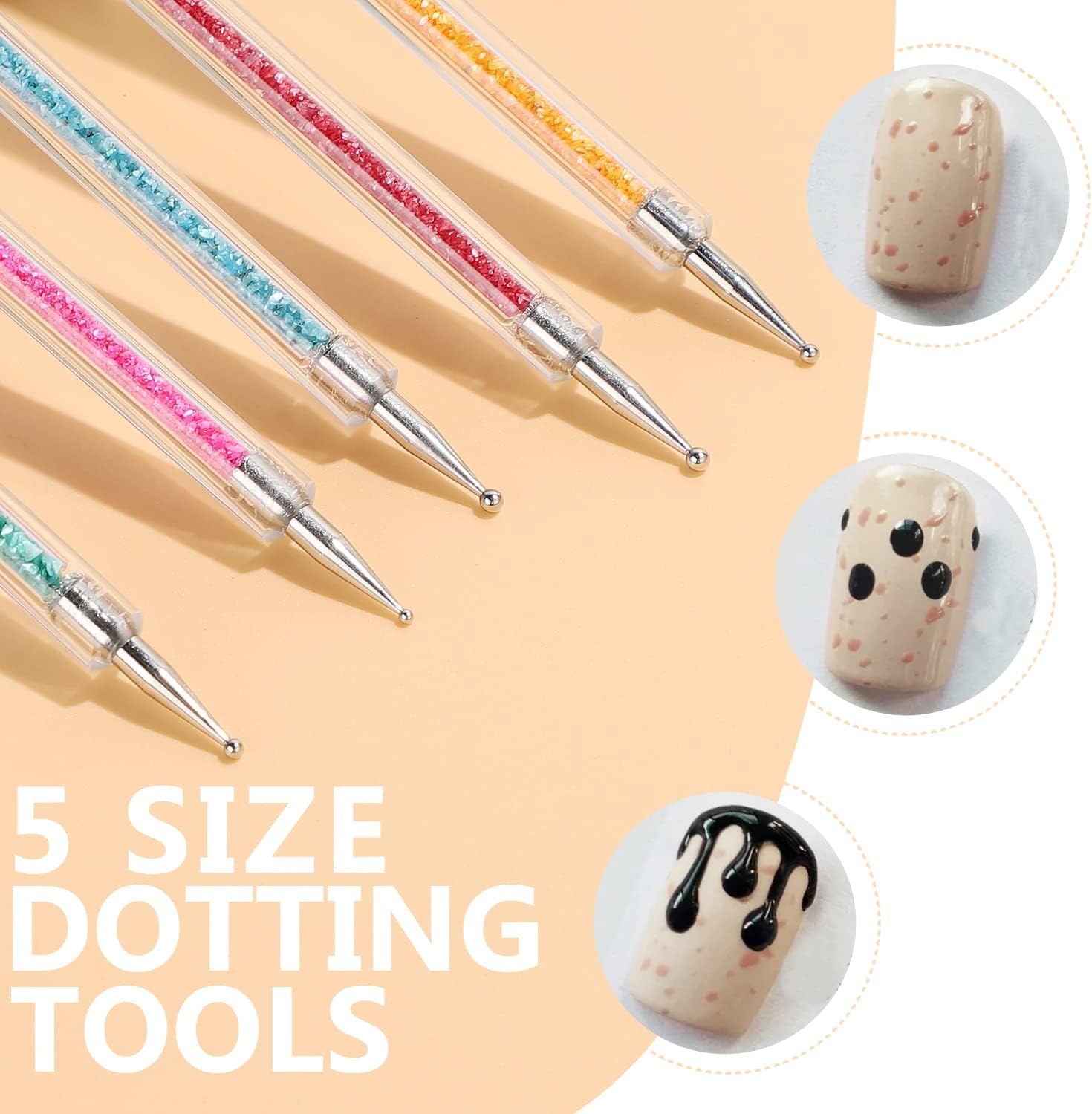 TEOYALL Double-Ended Nail Art Brushes, 5 PCS Nail Design Tools Kit Including Nail Liner Brush and Nail Dotting Pens for UV Gel Nail Home Salon