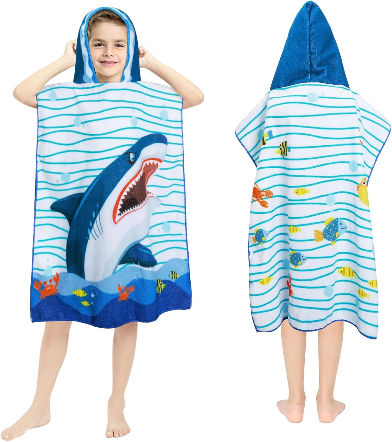 Queenshin Extra Large Coconut Tree Hooded Beach Towel, Quick Dry Microfiber Adults Poncho Changing Pool Towel Robe 35 X 40 Inch