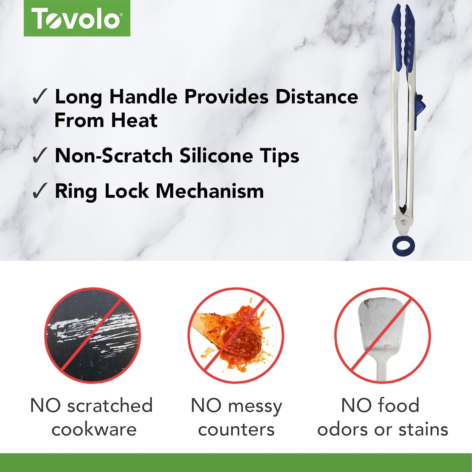 Tovolo Tip Top Tongs, Easy-Grip Kitchen Tongs for Cooking with Silicone Tips, Easy Locking Mechanism, Cooking Utensil with Resting Foot, Heat-Resistant & Bpa-Free Silicone Tips, Deep Indigo image number 4