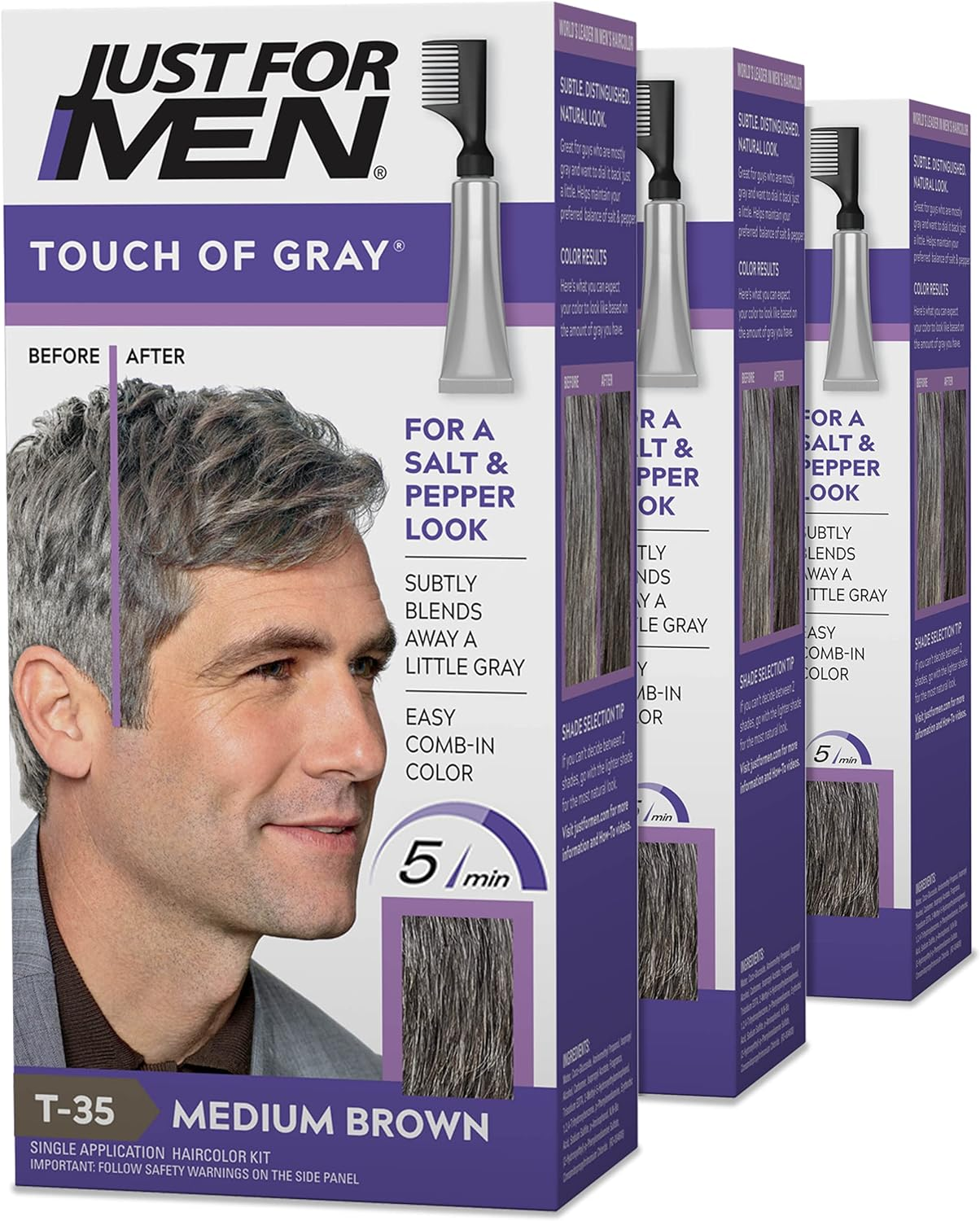 JUST for MEN Touch of Gray Haircolor T-35 Medium Brown, 1 Each (Pack of 3)