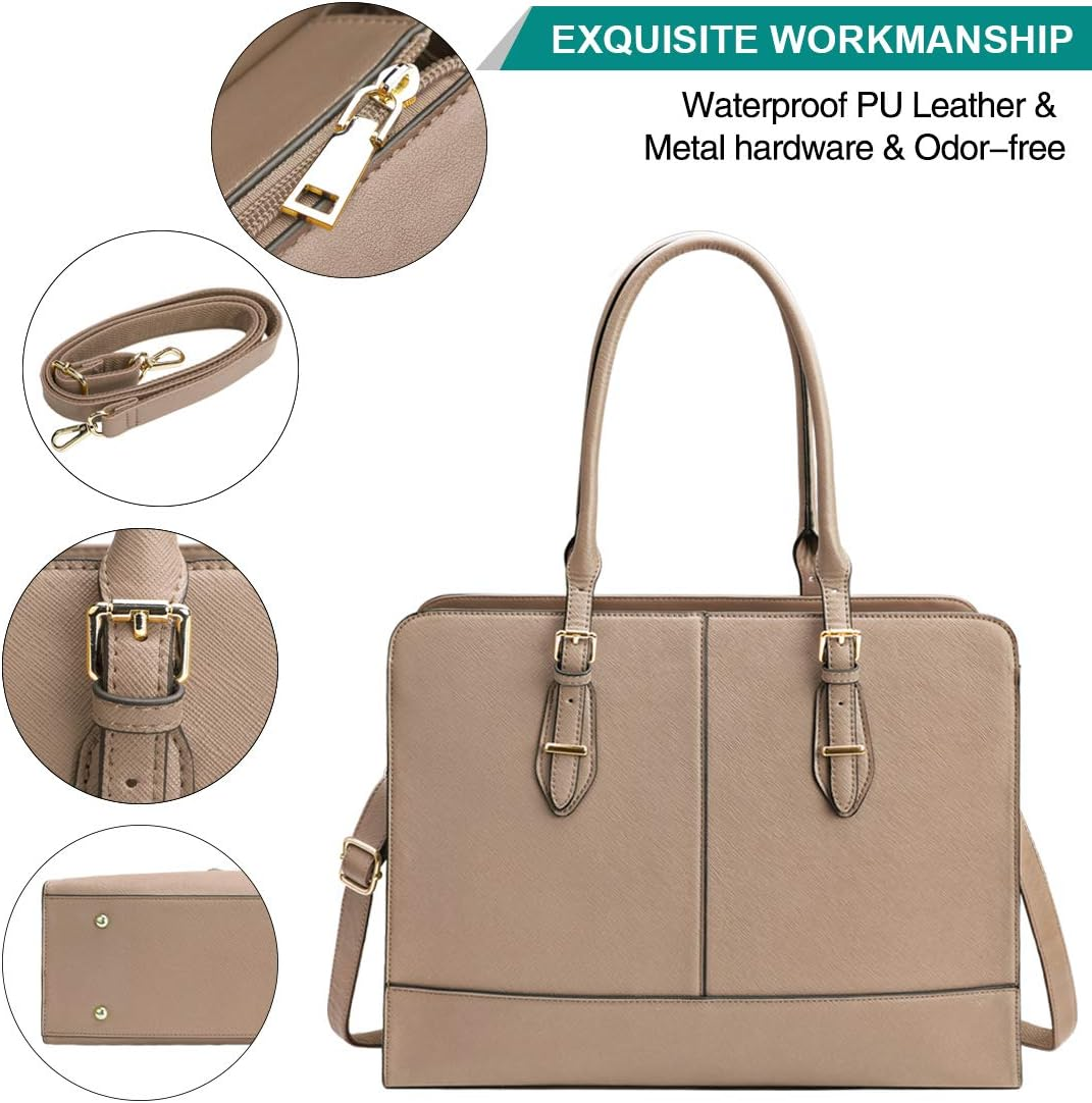 Laptop Bag for Women Leather Work Tote 15.6 Inch Laptop for Computer Bag Waterproof Business Office Professional Large Capacity Handbag Shoulder Bag - Dark Brown image number 2