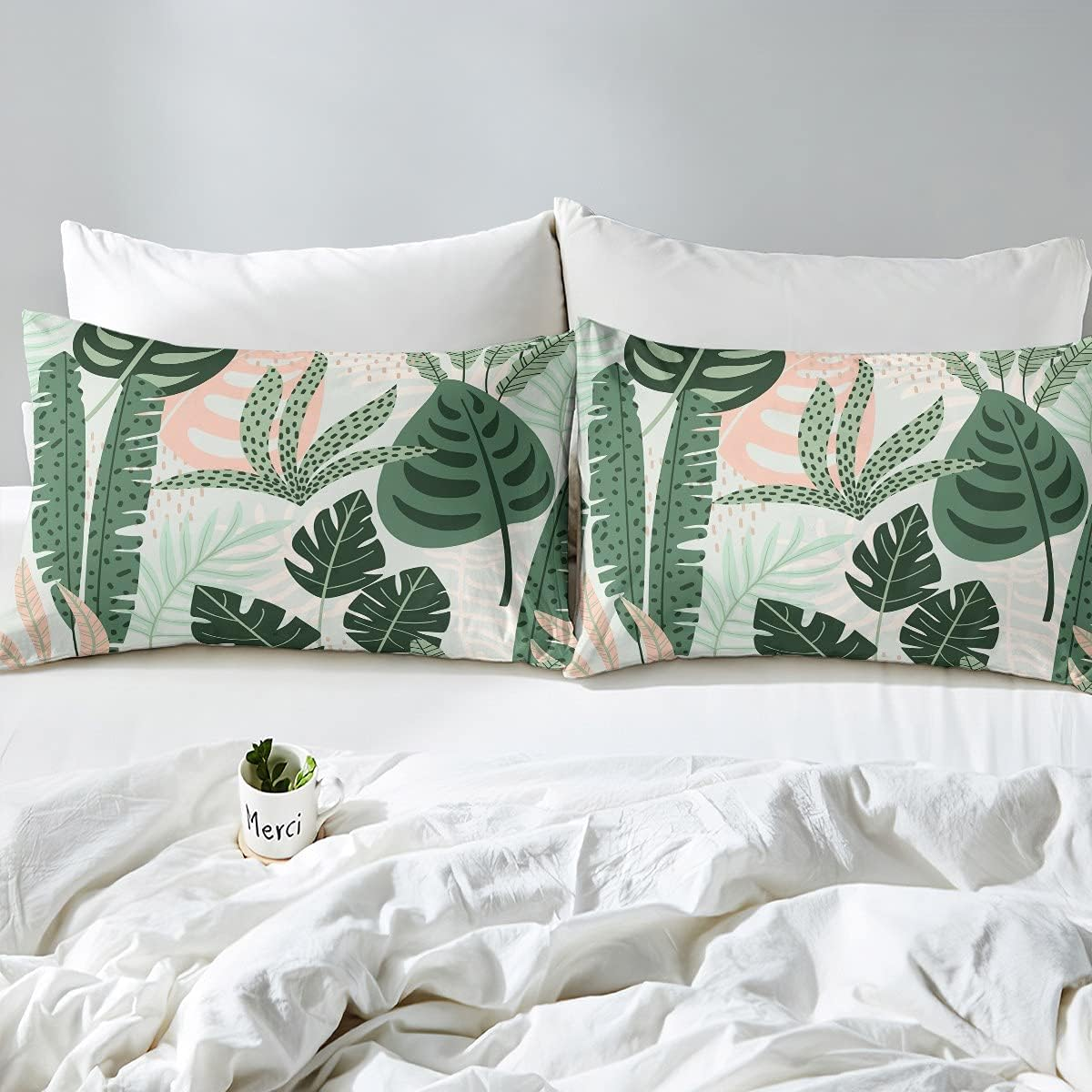 Feelingyou Green Palm Leaf Duvet Cover Set for Bedroom Decor, Tropical Rainforest Plants Theme Comforter Cover, Leaves Pattern Bedding Duvet Cover Home Decor Duvet Cover Sets, 135 X 200 Cm