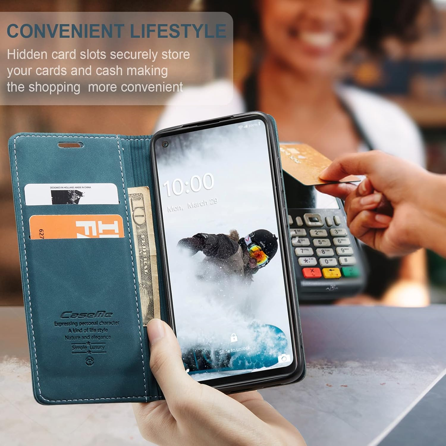 Cracedily Mobile Phone Case for Samsung Galaxy A21S Case, Flip Case Premium Leather Flip Case Magnetic Card Slot Stand Function Flip Case Protective Cover for Galaxy A21S, Teal Green image number 6