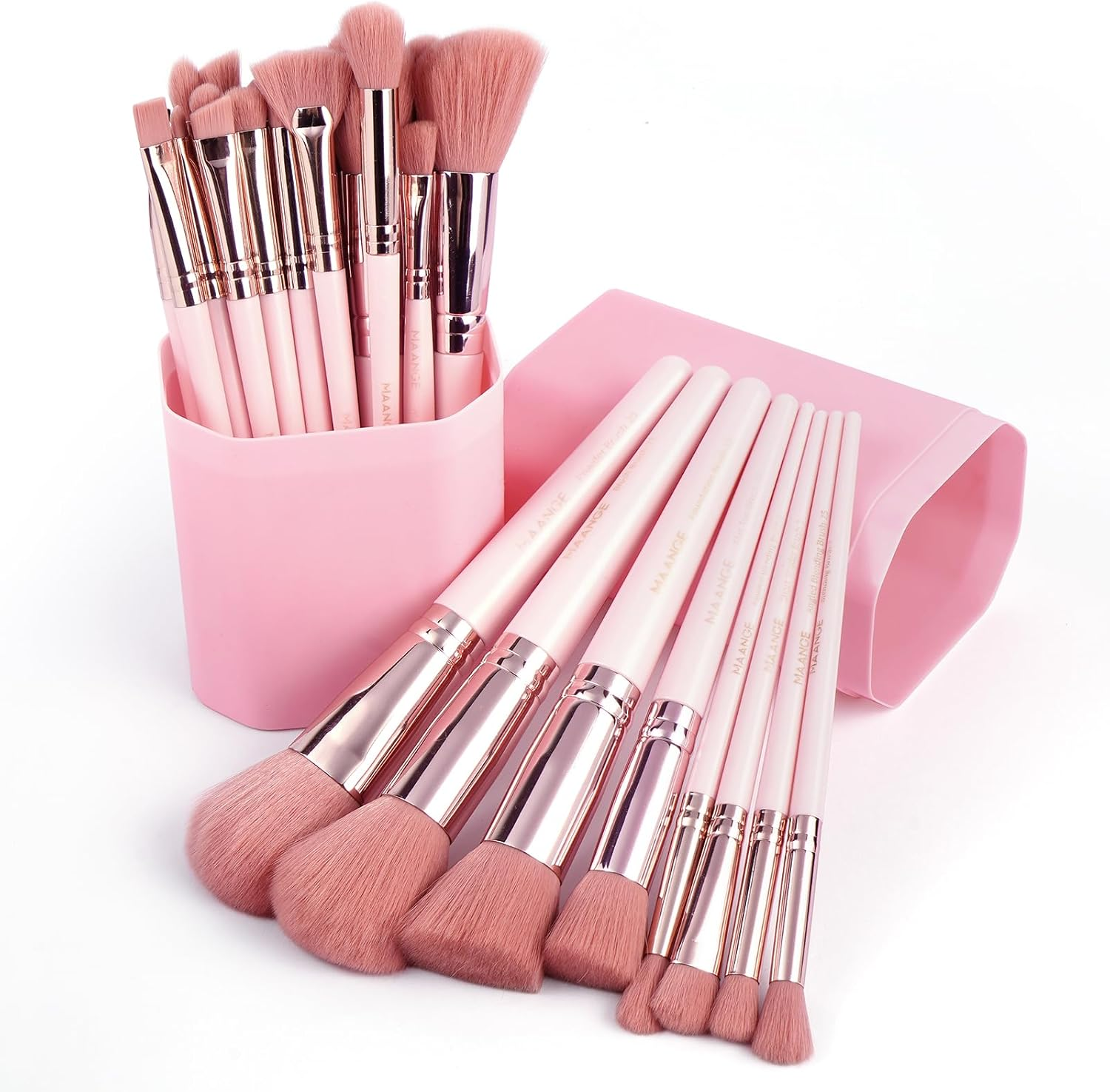 MAANGE 30 Pcs Professional Makeup Brushes with Case, Premium Synthetic Face Foundation Powder Blush Eyeshadow Blending Eye Brush Set Travel Makeup Brushes Set (Pink) image number 6