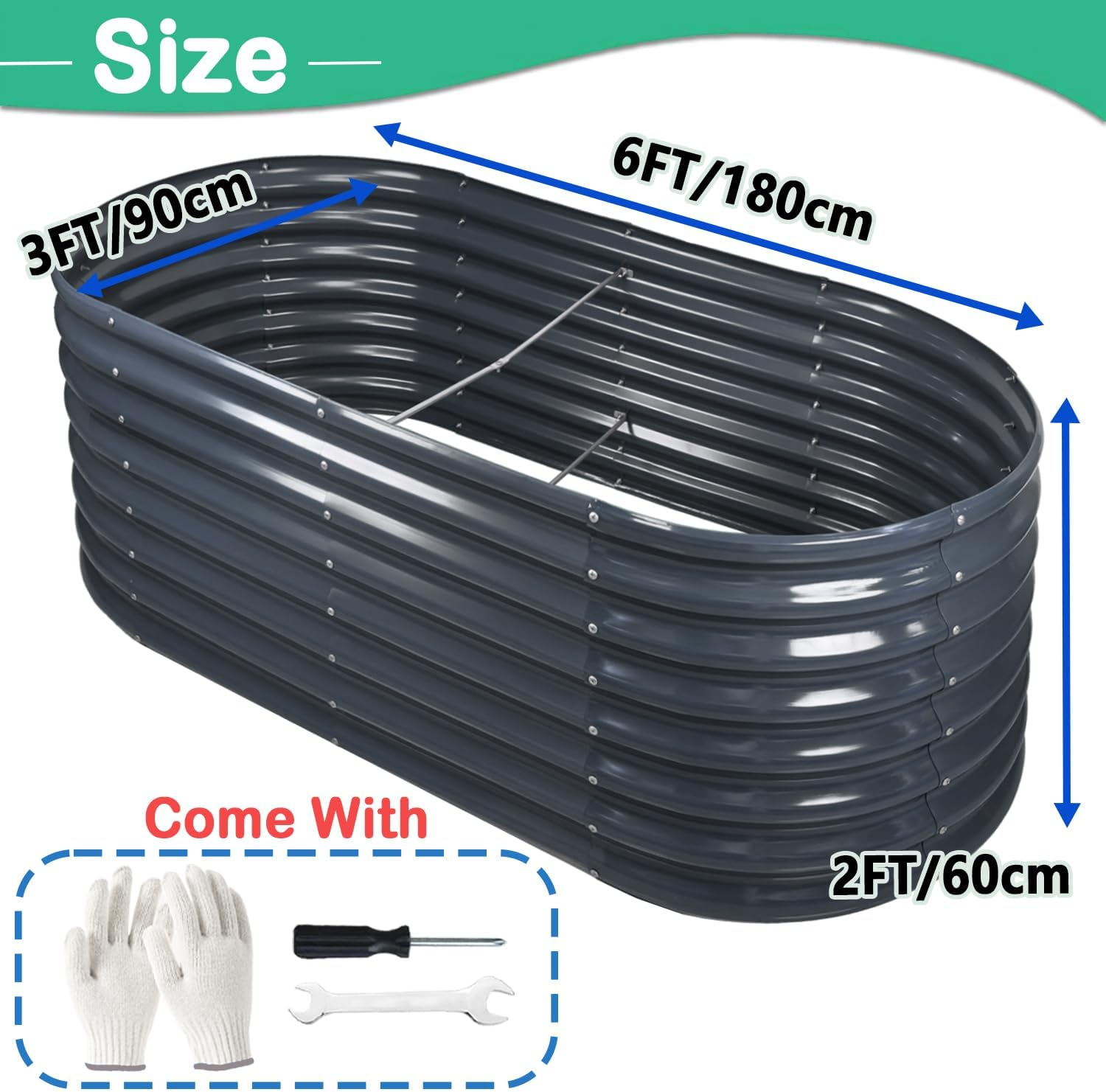 Raised Garden Bed 6X3X2 FT Galvanized Raised Garden Boxes Outdoor Galvanized Planter Box Garden Planter Plant for Vegetables Flowers Herb (Grey, 6&times;3&times;2 FT/180 * 90 * 60 CM) image number 3