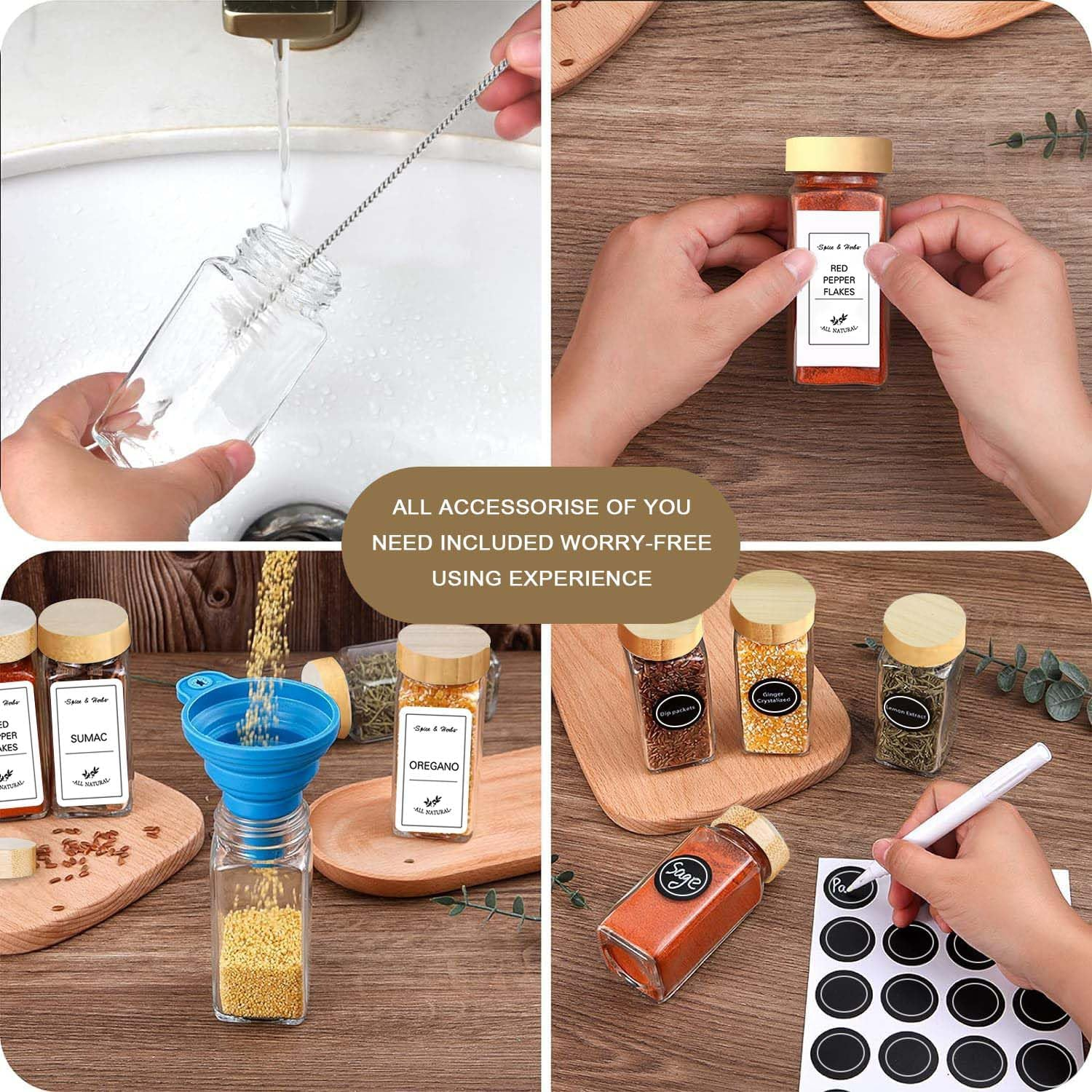 24 Pieces Glass Spice Jars Set with Bamboo Lids, Seasoning Containers for Spice Rack Kitchen Organizers and Storage image number 3