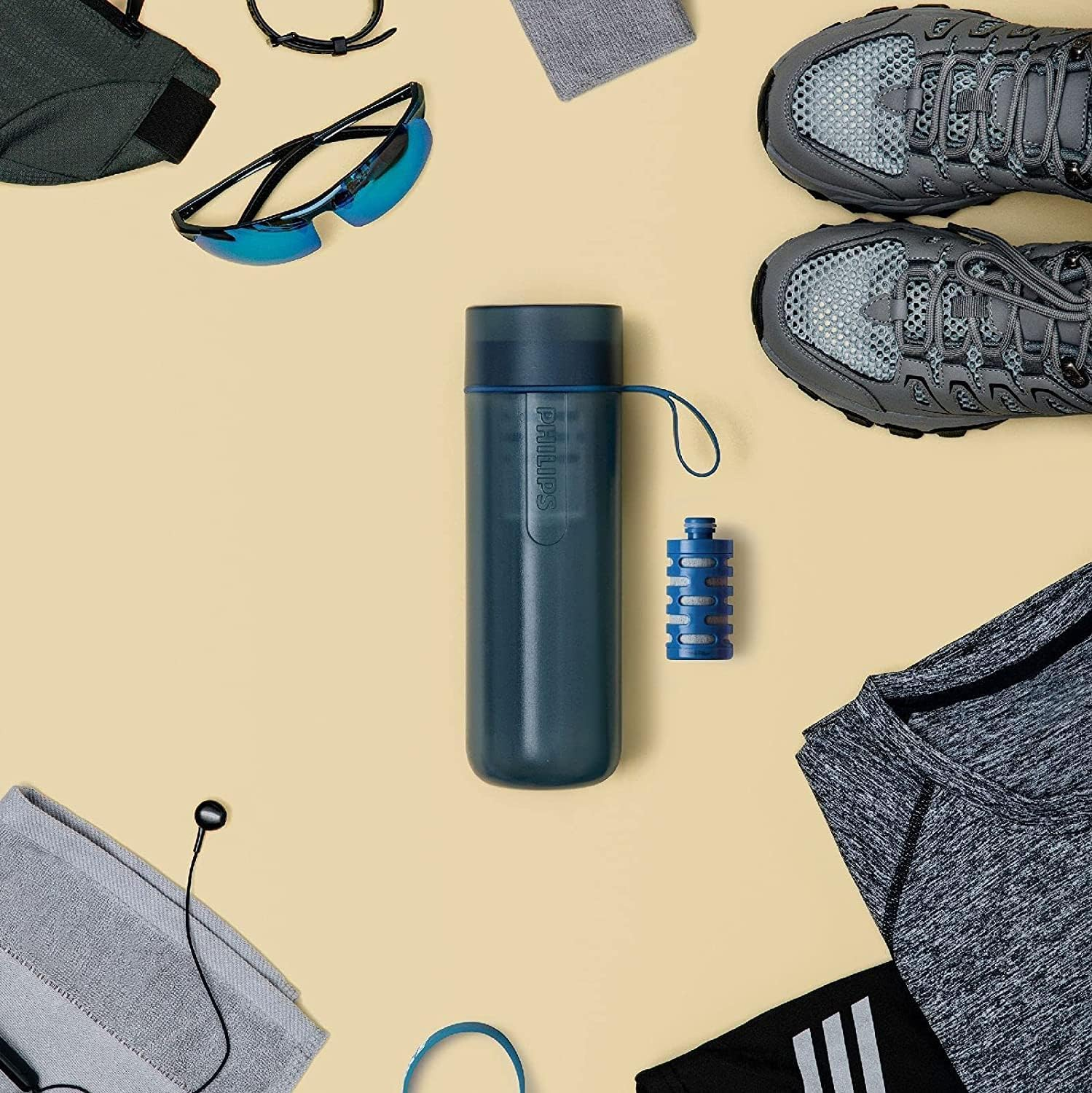 PHILIPS Filtered Water Bottle, Gozero Active Bpa-Free Water Bottle with Adventure River/Lake/Spring Water Filter for Hiking, Camping & Fitness Tap Water Filter for Gym, Sport Squeeze Bottle 20 Oz Grey image number 2