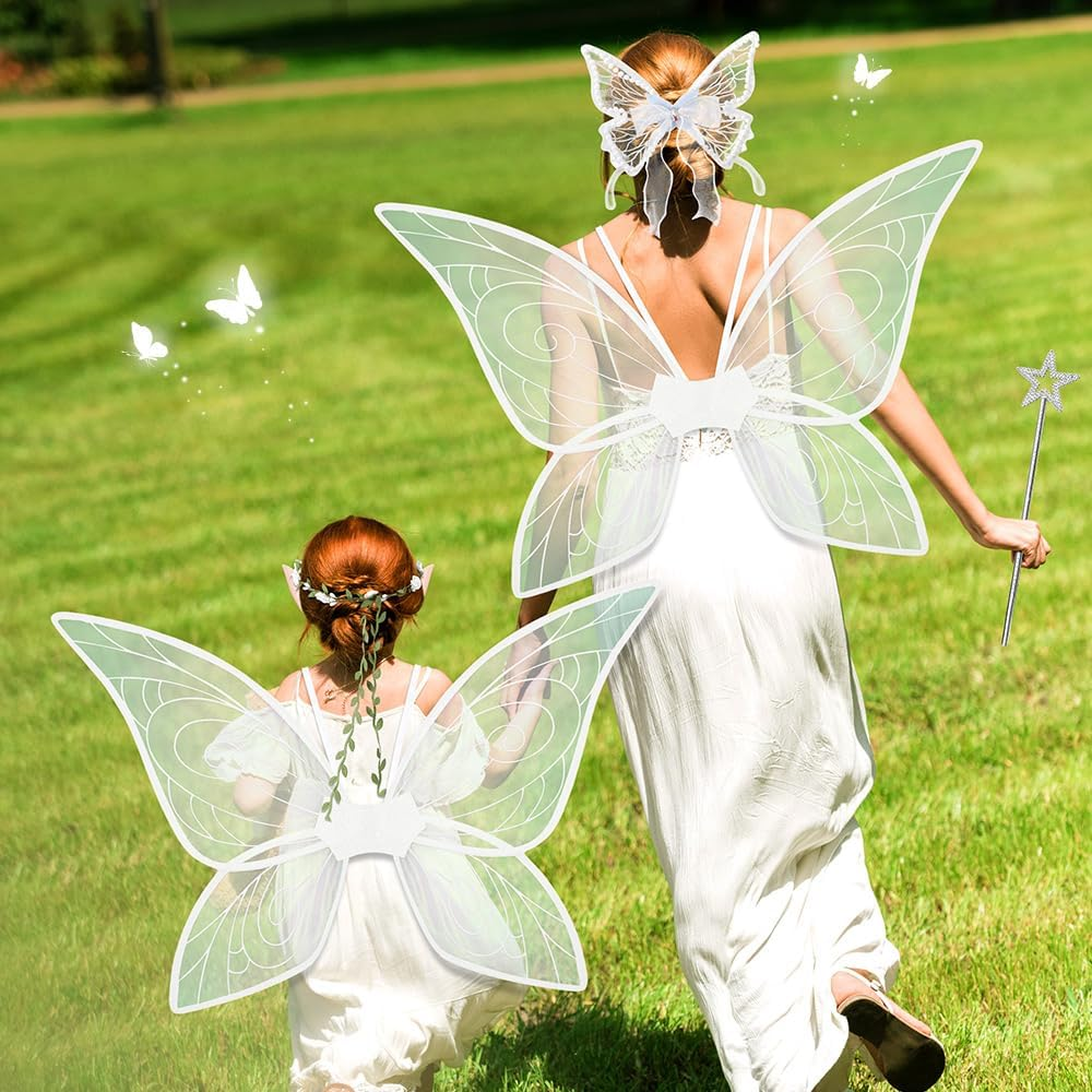 Slowton Fairy Wings Set - 5PCS Butterfly Wings Costume for Adults Girls Women with Angel Butterfly Fairy Ears Floral Crown Halloween Costume Angel Princess Cosplay Role Play Dress up Party image number 1