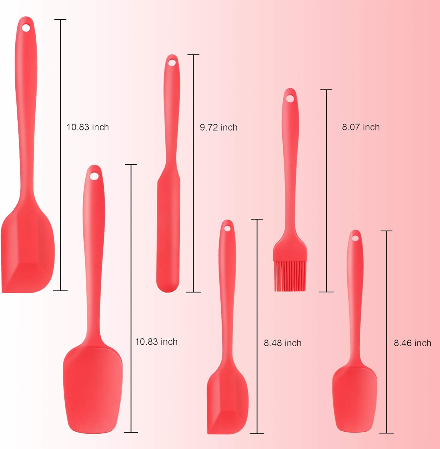 Heat Resistant Silicone Spatulas, Bakeware Set of 6 Non-Stick Ergonomic Cooking Baking Mixing Rubber Spatula Kitchen Utensils, Red image number 5