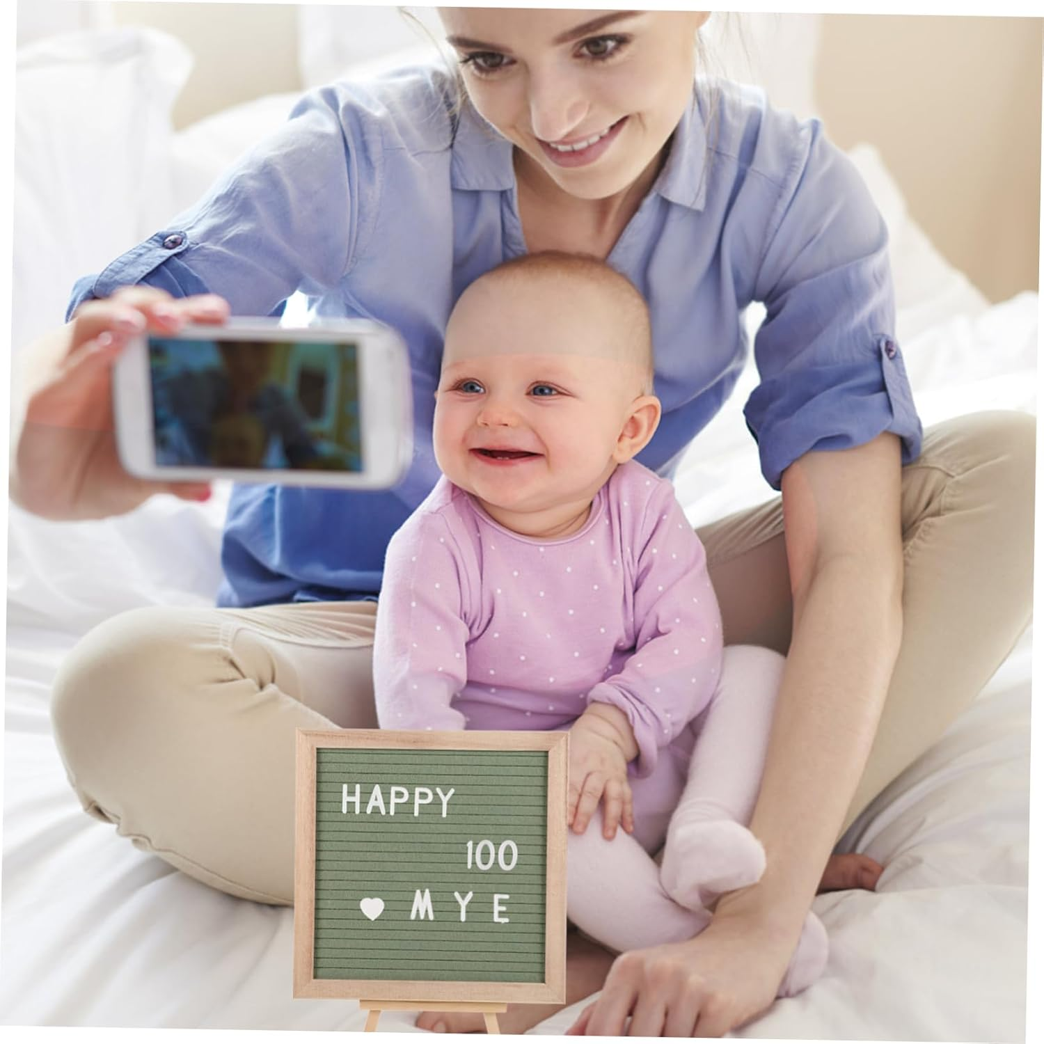 Wooden Letter Board DIY Felt Letters 20Cm Avocado Green Nursery Decor Memo Board Stand for Baby Photo Props and Announcement Sign image number 1