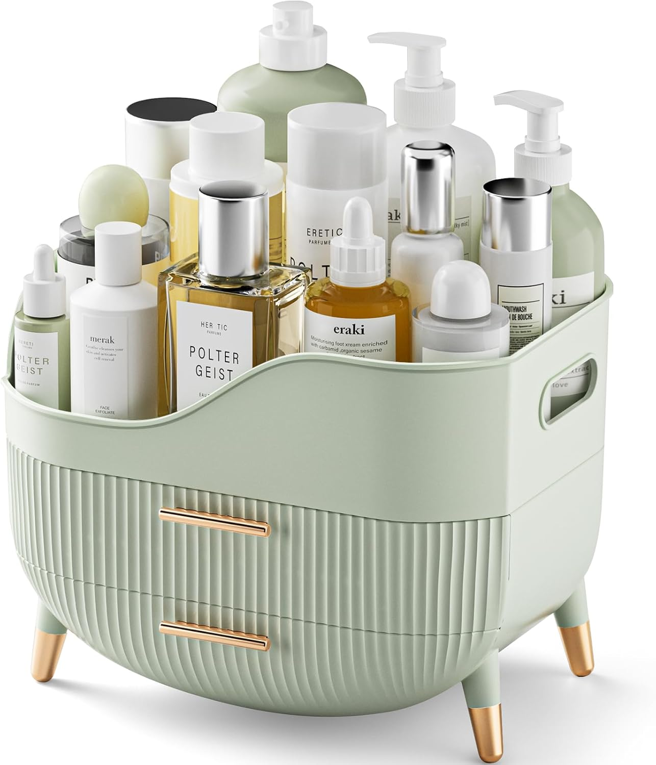 Makeup Organizer,Skincare Organizer with 2 Drawers, Cosmetic Display Case with Handle for Vanity,Large Capacity for Store Beauty Supplies,Eyeshadow,Masks.(White)