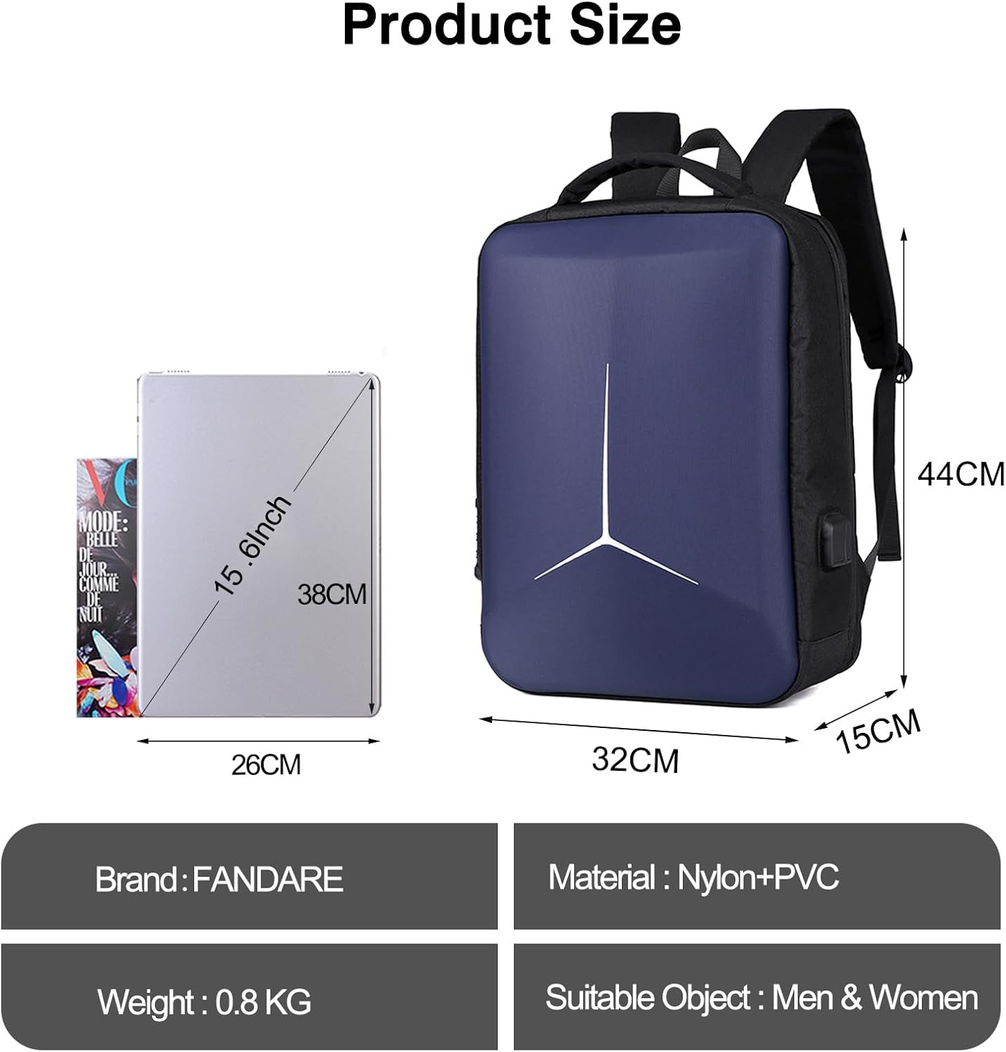 FANDARE Anti-Theft Laptop Business Backpack with USB Daypack 180-Degree Opening Travel Rucksack image number 2