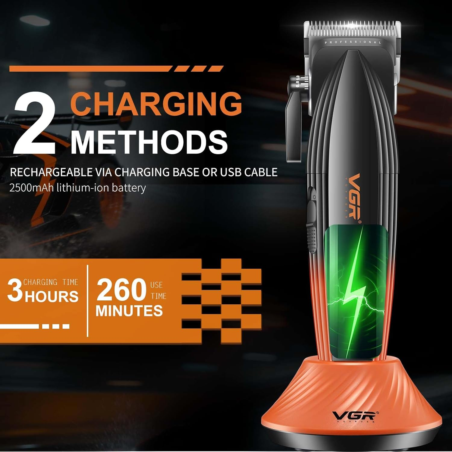 VGR 889C Professional Hair Clippers for Men, 9000RPM Cordless Barber Clippers with Ceramic & MIM Blades, 6 Magnetic Guide Combs, LED Display, USB Charging Base, Mens Grooming Kits for Barber image number 6