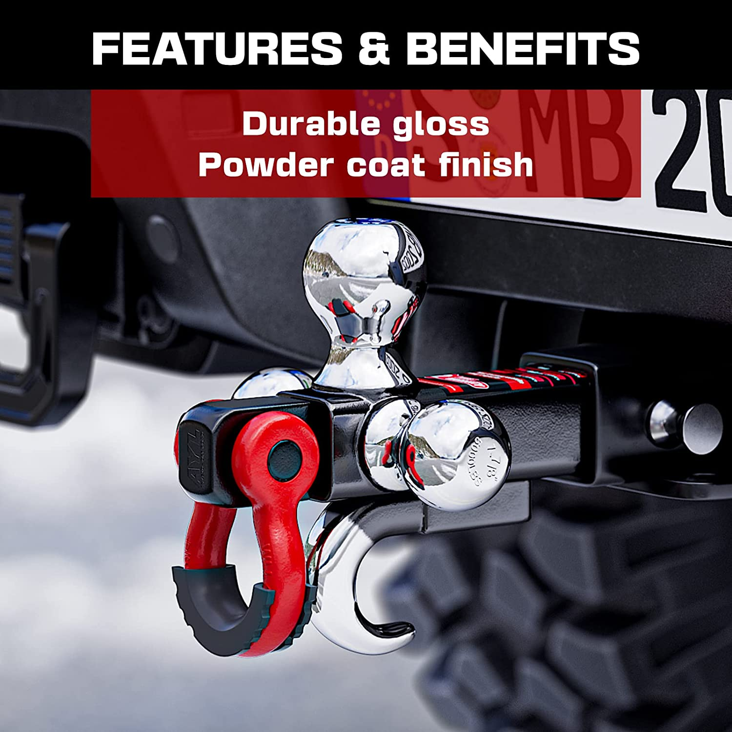 Ayleid Trailer Hitch Tri-Ball Mount with Hook&Pin&Rotatable Tow Shackle,Fits 2-In Receiver with 1-7/8-In,2-In,2-5/16-In Hitch Ball - C-Adjustable With Shackle image number 3