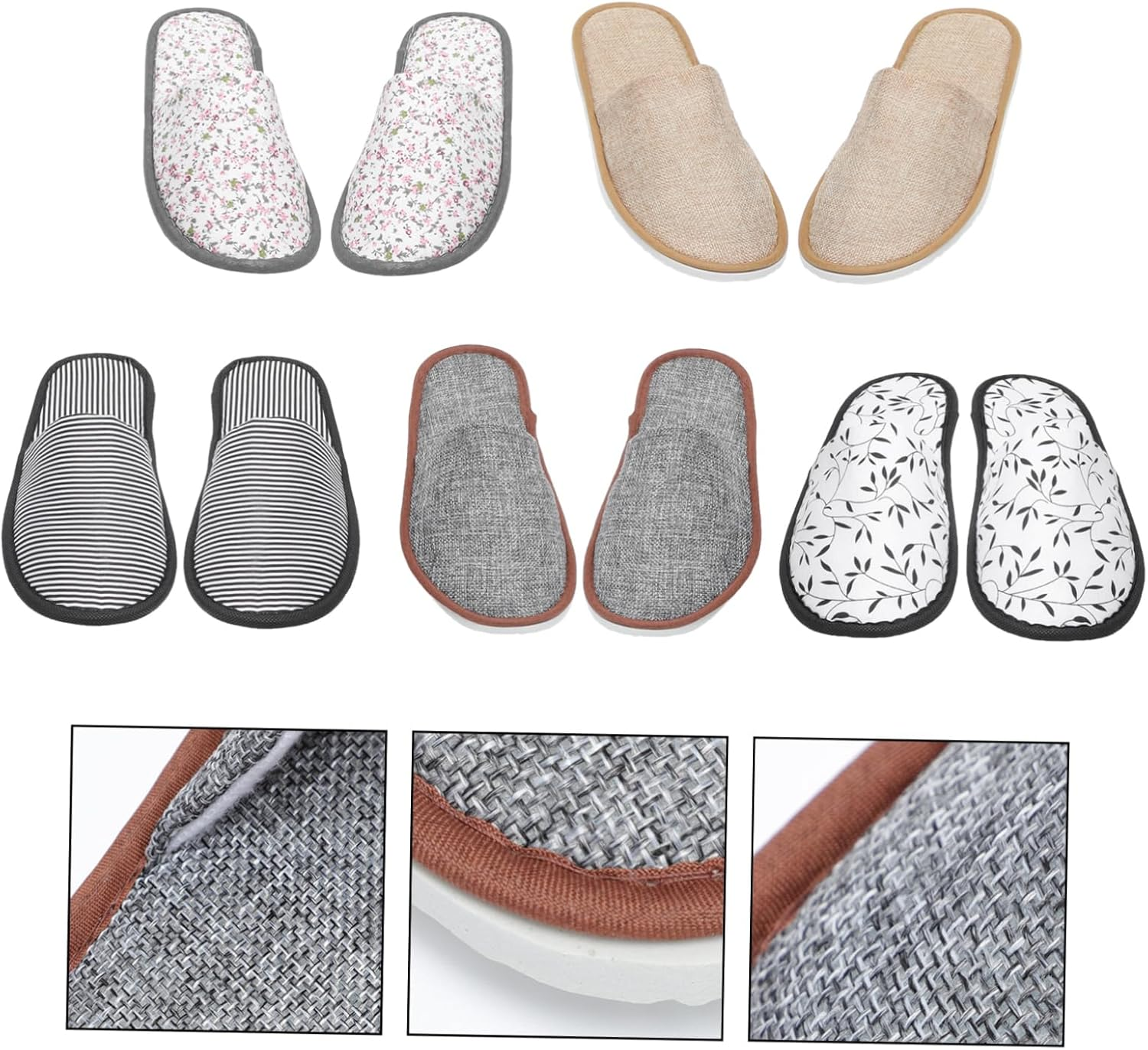 Anneome 5 Pairs Slip Portable Indoor Slippers for Living and Bedroom Soft Breathable Hospitality Footwear with Comfortable Non Slip Sole Suitable for Home and Guest Use image number 5