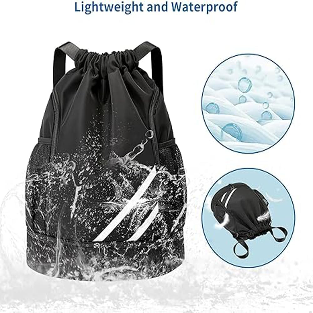 Water Resistant Drawstring Backpack with Shoe Compartment and Side Mesh Pockets for Gym and Sports - Suitable for Both Women and Men image number 2