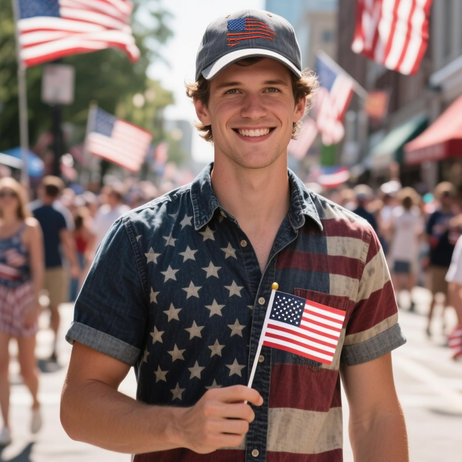 Unisex Vintage Washed Distressed Embroidered Baseball Cap Adjustable Low Profile Dad Hat for Men Women - American Flag image number 4