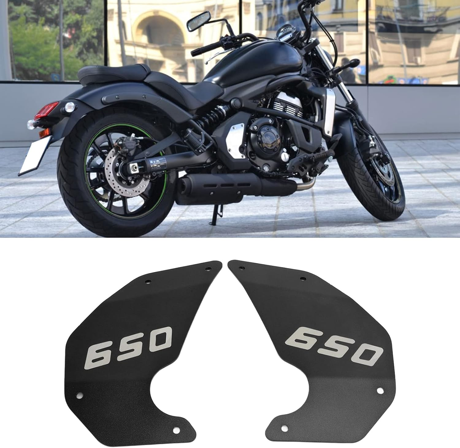 Motorcycle Side Frame Cover, 2Pcs Motorcycle CNC Aluminium Alloy Side Cover Frame Panel Plate Replacement for Kawasaki Vulcan S 650 2015‑2021(Black) image number 2