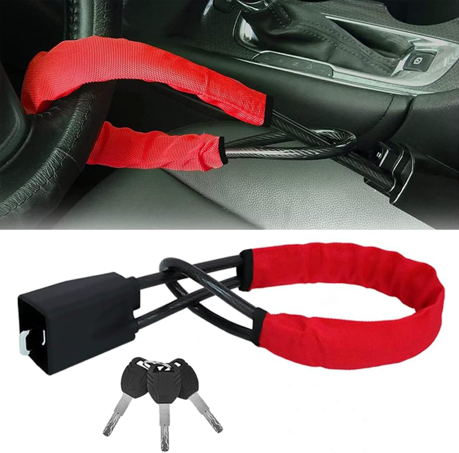 SZUAH Universal Steering Locks for Cars - Heavy-Duty Car anti Theft Device, Fits Most Vehicles (Cars, Trucks, Suvs, Vans),3 Keys Included, Ultimate Security for Your Vehicle (Red) - Orange Color image number 7