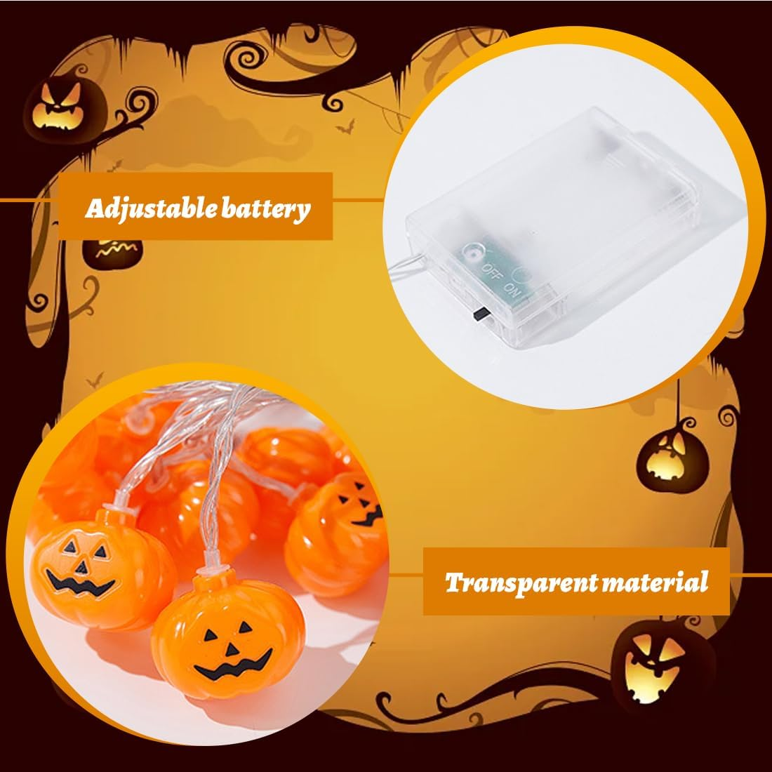 WUSJCOF 20 LED Halloween Pumpkin Fairy Lights with 2 Modes, 3D Pumpkin Decorative Light for Halloween Party, Homes, Gardens and Yard (3 M) image number 4