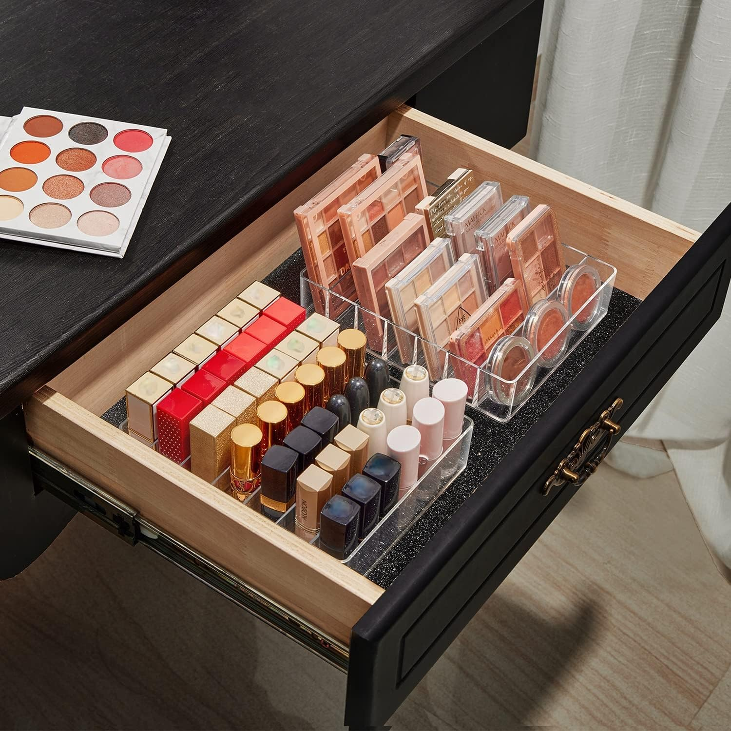 PAOFUFUI Eyeshadow Palette Makeup Organiser, BPA Free 7 Section Divided Vanity Organise Holder for Drawer and Bathroom Counte Modern Cosmetics Storage (19Cm X 16Cm X 4.6Cm) (7 Section Clear) image number 1