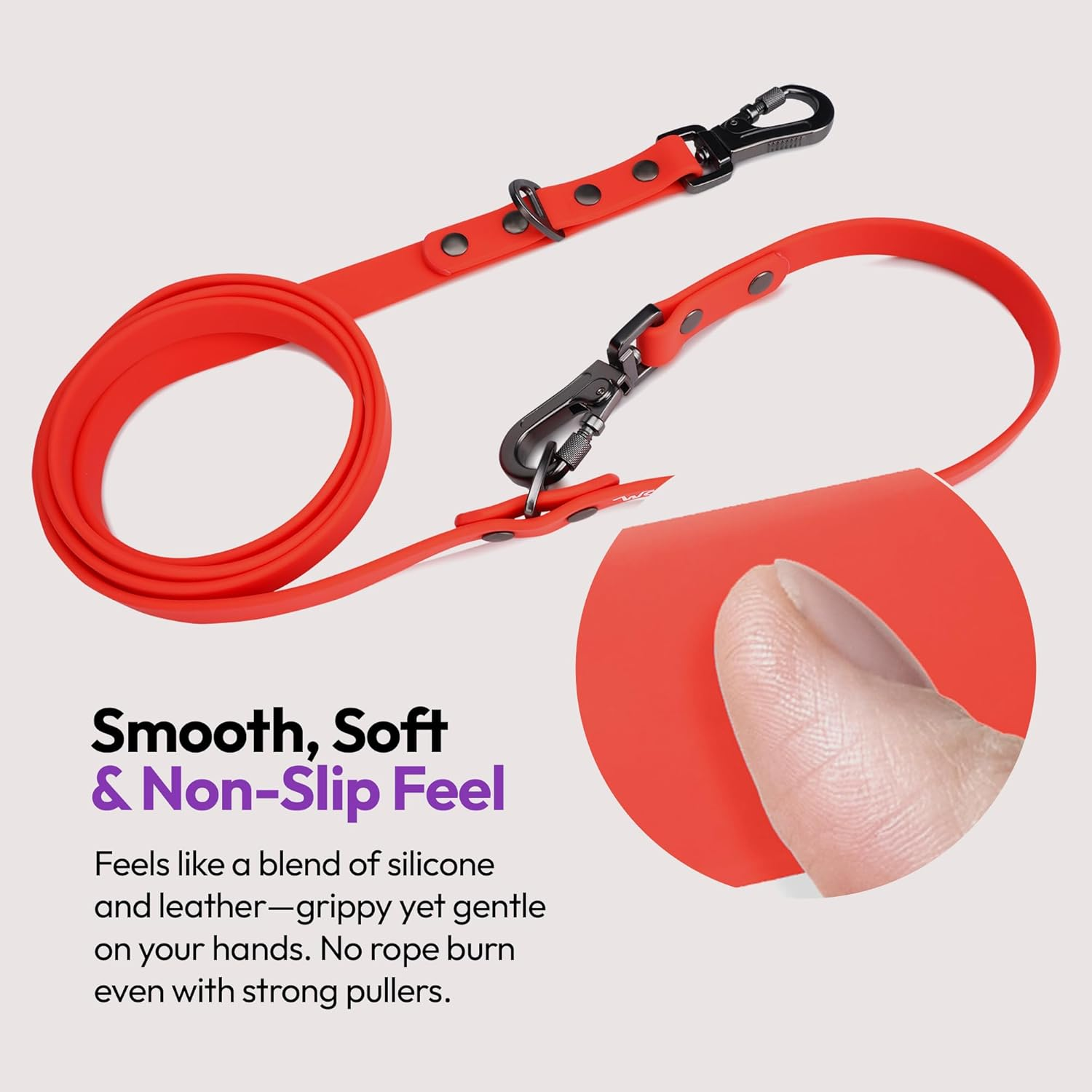 Waterproof Training Leads for Dogs & Puppies | Strong Dog Leash for Playing, Running & Walking | 6.5Ft Adjustable Long Dog Lead | Durable & Stain Resistant | Adjustable Size (Coral)