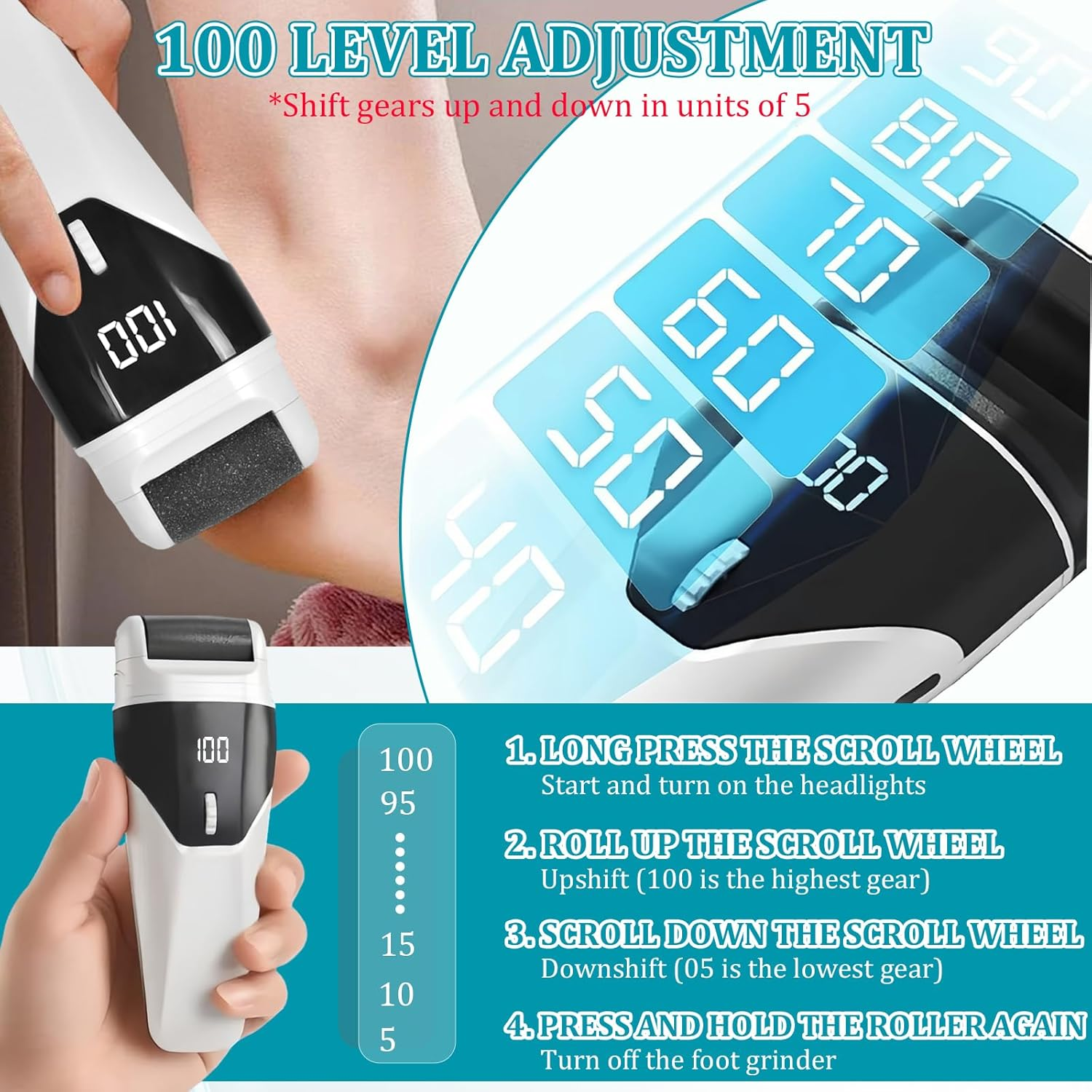 Electric Callus Remover with 3 Replacement Rollers, Callus Removal, Electric Callus Remover, Foot Care Device, Pedicure Set, Electronic Foot Care Callus File, Rasp Files for Foot Care image number 1