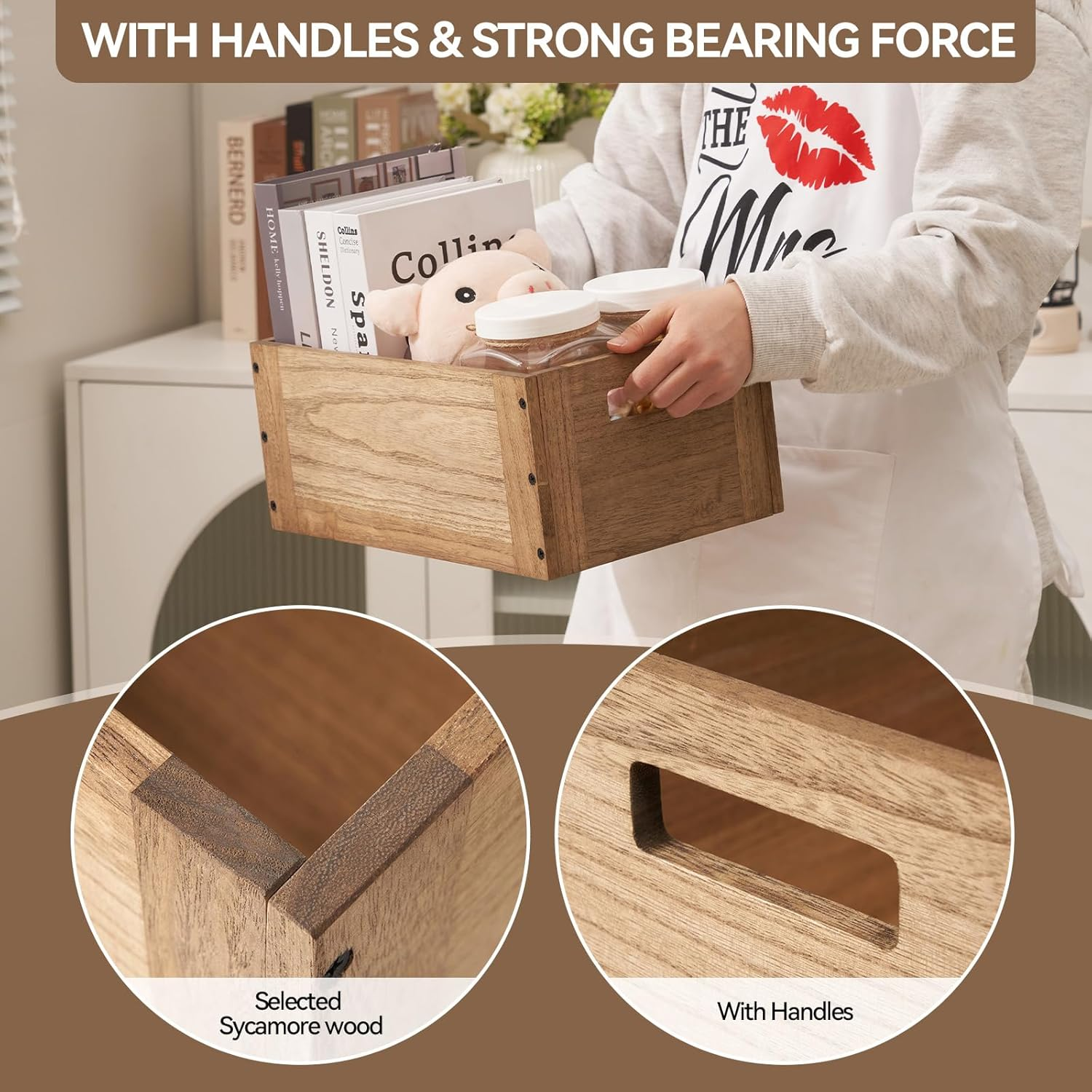 KIRIGEN Stackable Wood Storage Cube /Basket/ Bins Organizer for Home Books Clothes Toy - Modular Open Cubby Storage System - Office Bookcase Closet Shelves C15-DBR image number 3