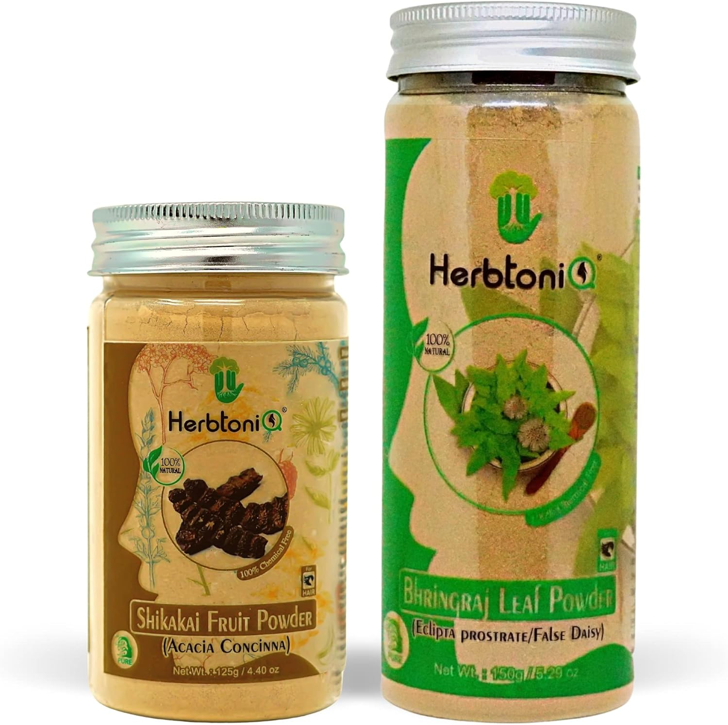 Herbtoniq 100% Natural Shikakai Fruit Powder (Acacia Concinna) 125G and Bhringraj Leaf Powder (Eclipta Prostrate/False Daisy) 150G for Hair Pack image number 1