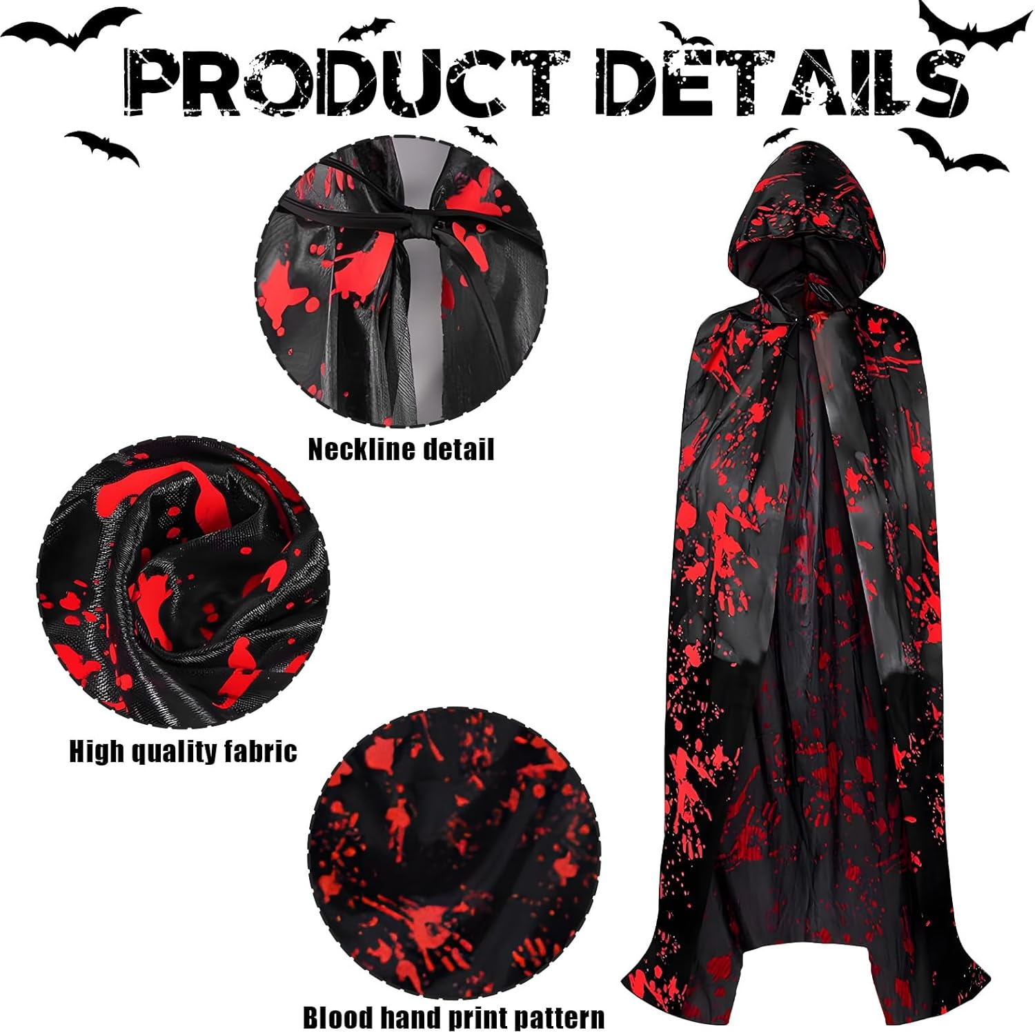 Adult Halloween Vampire Witch Cloak + Mask + Tattoo Stickers 2 Pieces (Style A, One Size) image number 3