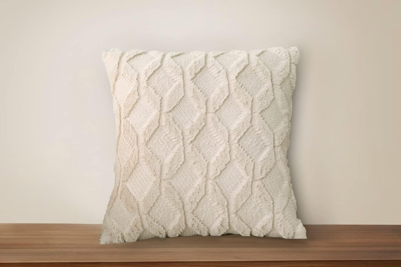 2 Pcs Faux Wool Throw Pillow Covers 18X18 Inches (45 X 45Cm) Decorative Farmhouse Velvet Couch Pillow Case Soft Plush Square Boho Cushion Pillowcase, Beige image number 2