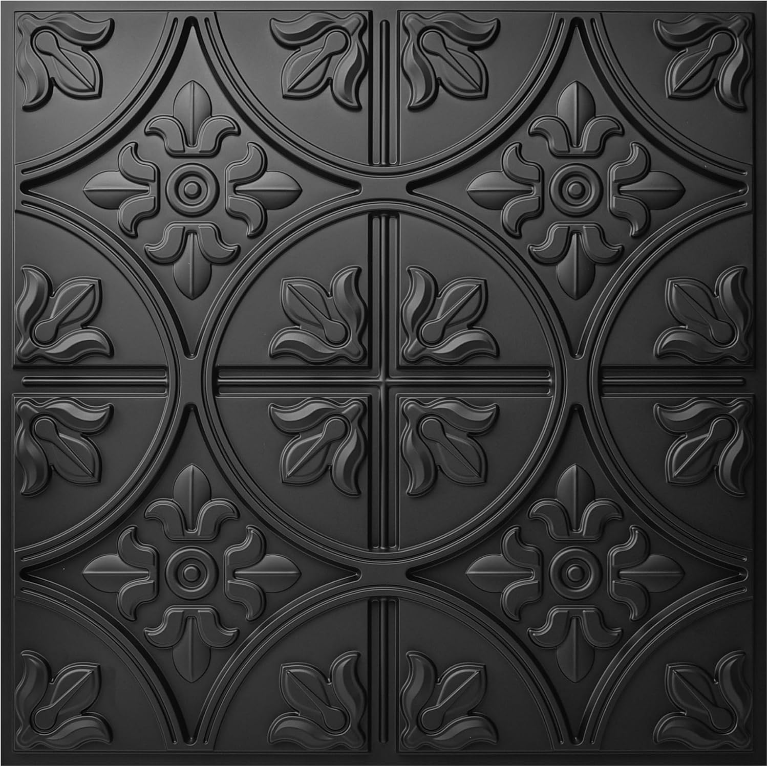 Art3D PVC Drop Ceiling Tiles, Easy Glue-Up Panels for Ceilng, Wall Decoration, 60X60 CM, 12 Pcs, Black