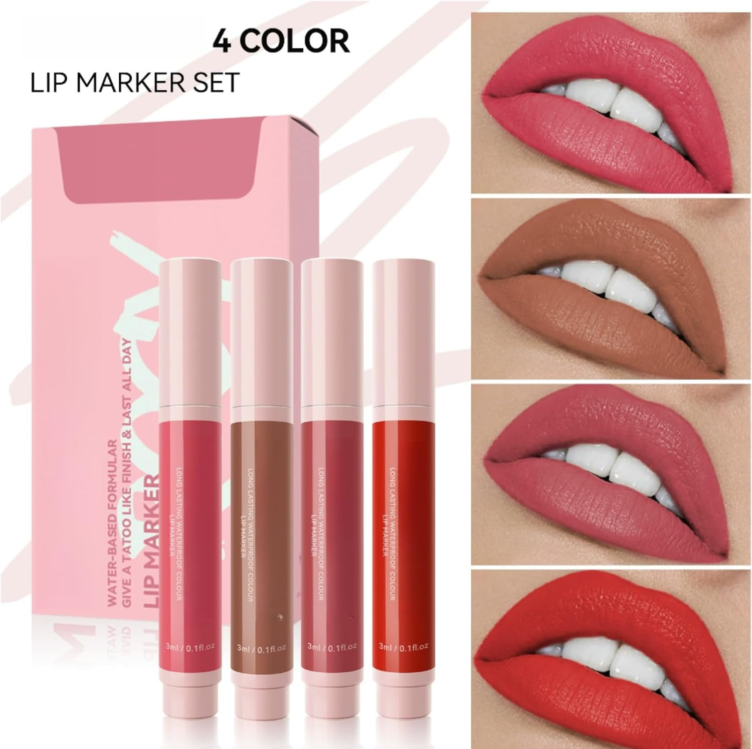 4Colors Lip Stain Marker &ndash; Long-Lasting Waterproof Lip Tint, High-Pigment Smudge-Proof Lip Stain Pen, 3Ml/Each image number 6