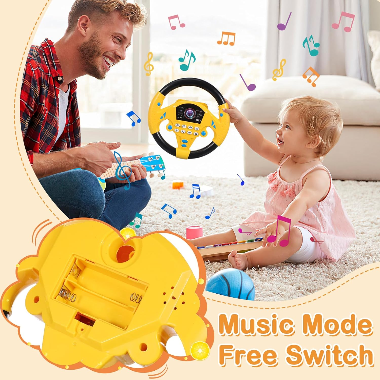 TOYANDONA Steering Wheel Toy for Kids Toy Steering Wheel Simulated Driving Controller Electric Early Learning Educational Toy Pretend Driving Seat for Children Boys and Girls image number 6