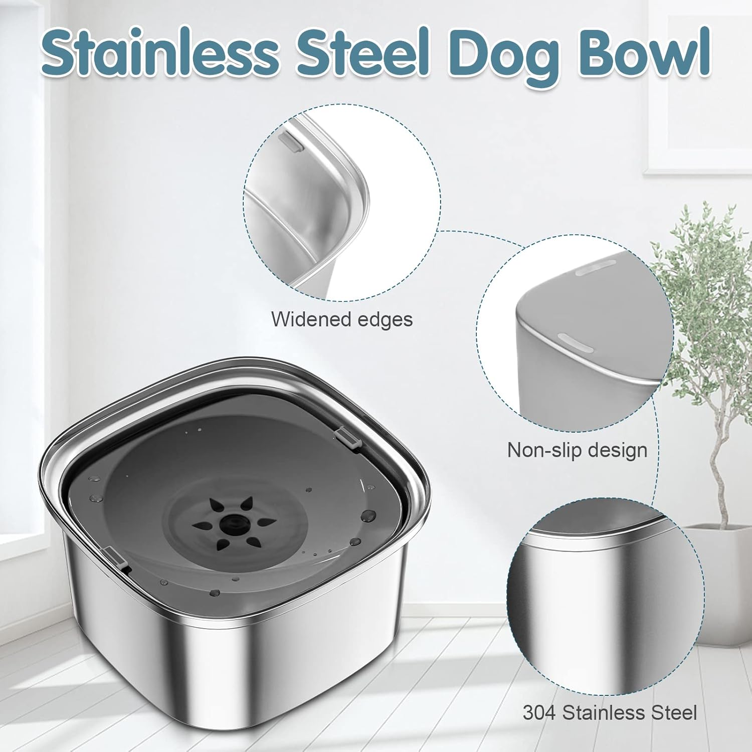 UPSKY 3L Dog Water Bowl 101Oz Stainless Steel Dog Bowl No Spill Large Capacity Dog Food Water Bowl Slow Water Feeder,Spill Proof Pet Water Dispenser Vehicle Carried Travel Water Bowl Dogs,Cats 1.Grey image number 1
