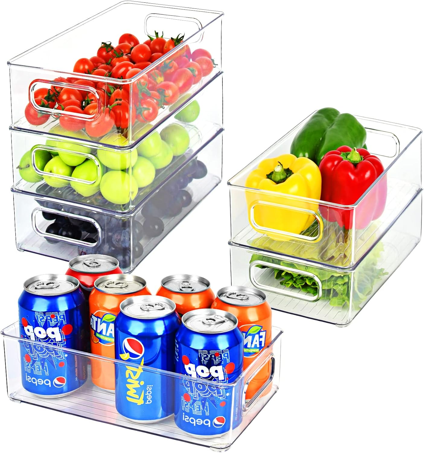 Herrfilk Fridge Organiser Set of 6, Transparent Stackable Storage Box with Handle, Tidy Fridge Organiser Set, Fridge Box Set for Kitchens, Kitchen Cupboards, Cupboards, BPA Free, Medium image number 2