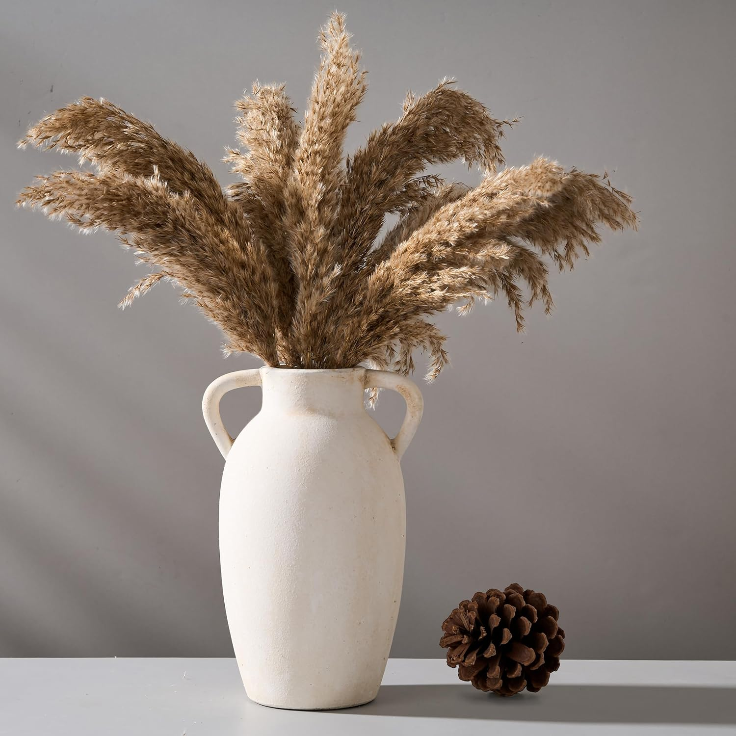 5.8 Inch Terracotta Vase with Handles, Rustic Vase for Home Decor, Farmhouse, Living Room, Table - Gray, Set of 1