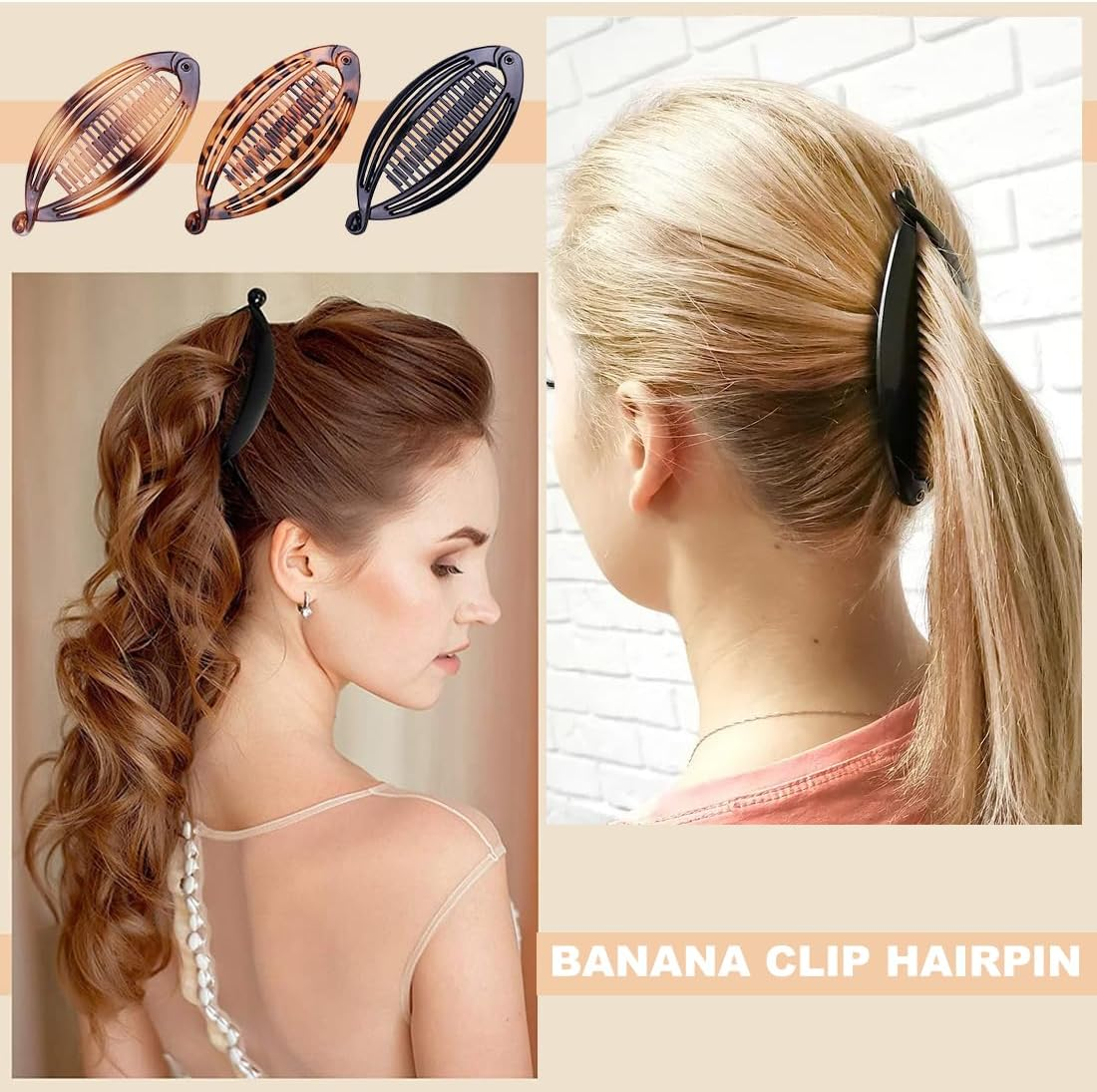 Pack of 6 Vintage Fishtail Hair Clips, Banana Clips, Non-Slip Hair Clip, Curly or Straight Hair, for Decoration or Solid Hair image number 2