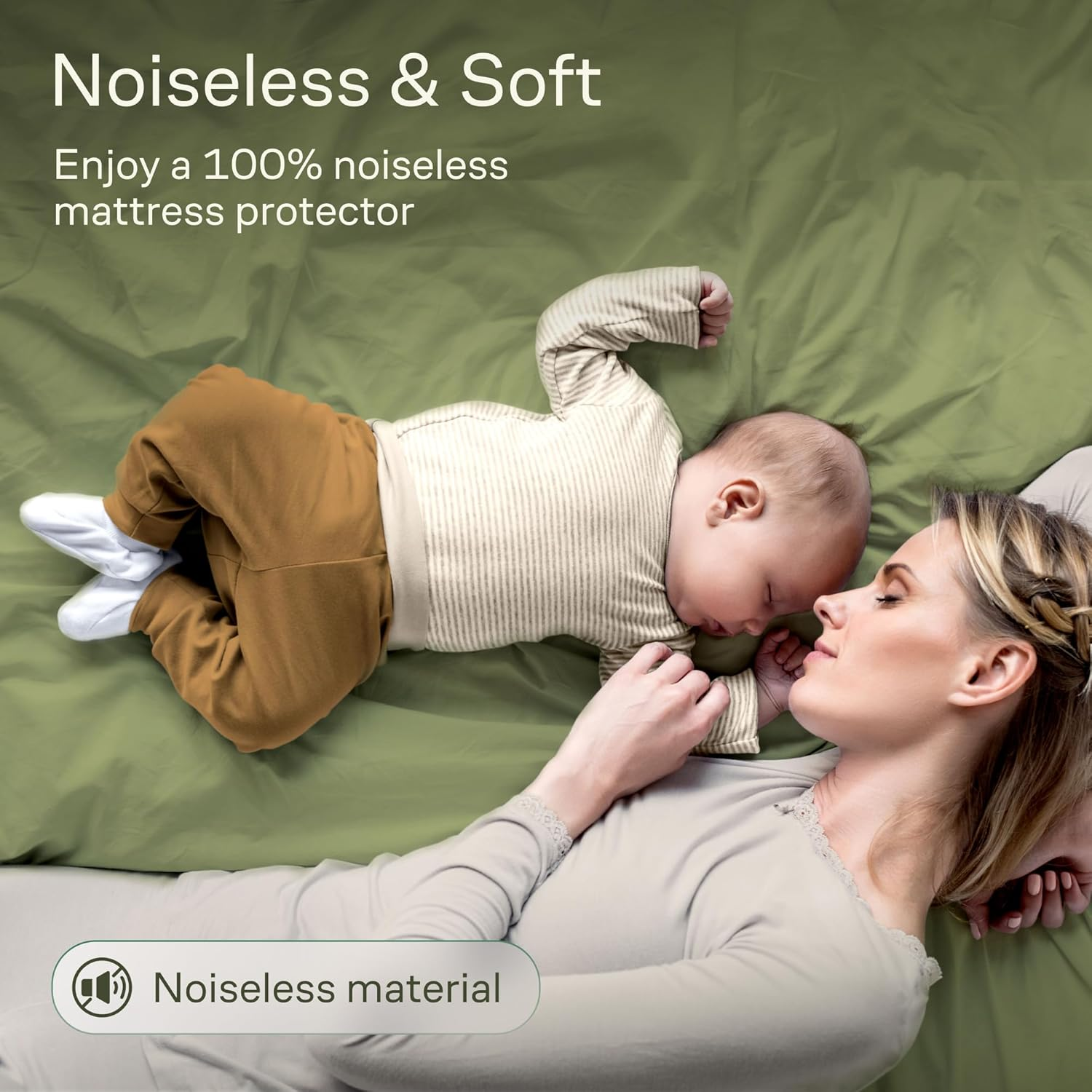 100% Waterproof Full Size Mattress Protector - 360 Protection against Spills, Stains & Accidents for Parents & Pet Owners - Noiseless & Cooling Viscose Made from Bamboo (Green) image number 4